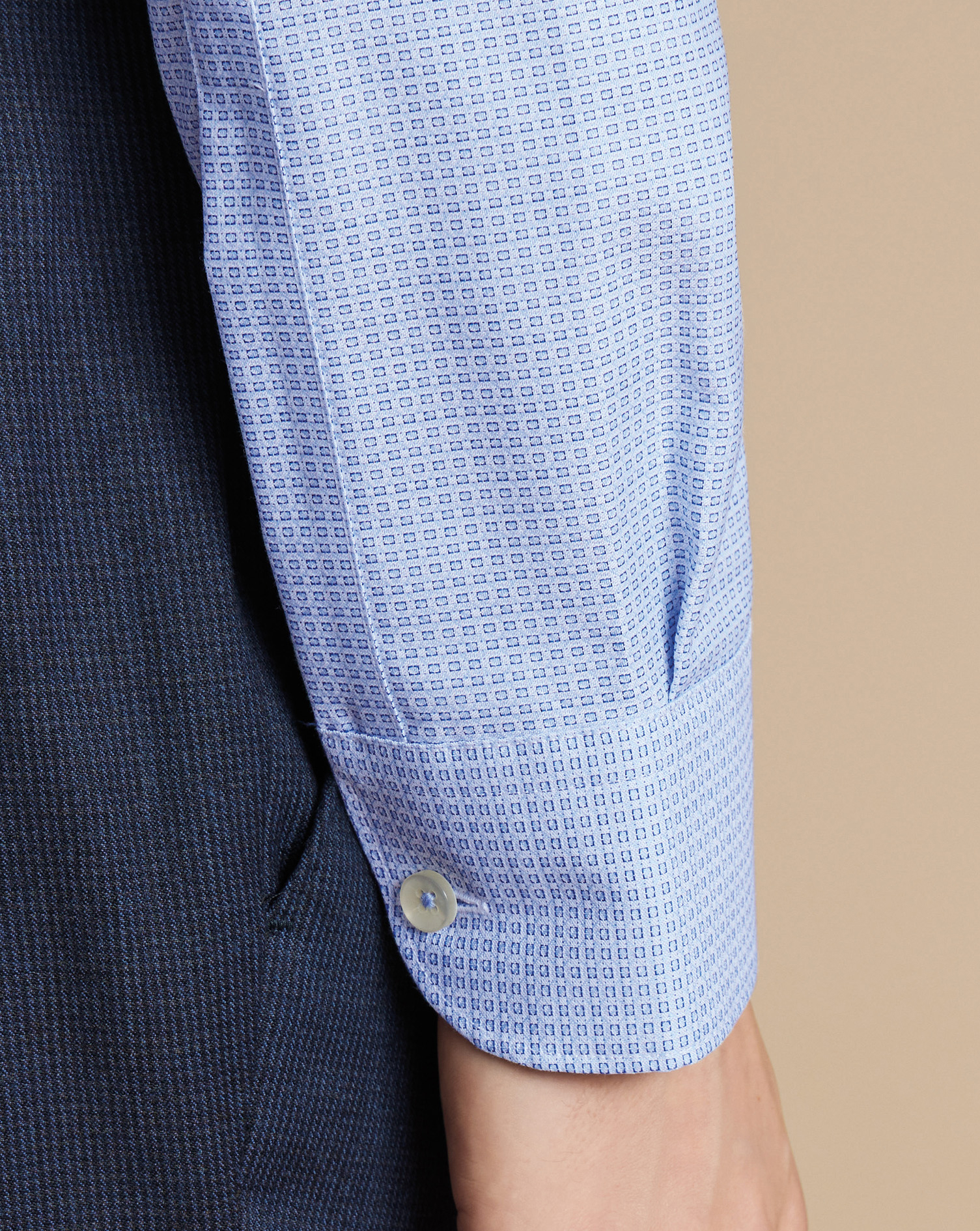 Semi-Cutaway Collar Non-Iron Stretch Texture Grid Shirt - Sky Blue