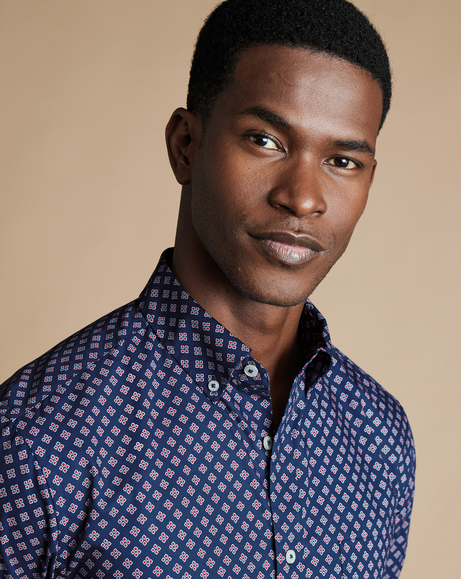 Button-Down Collar Non-Iron Stretch Diamond Print Shirt - Indigo Blue