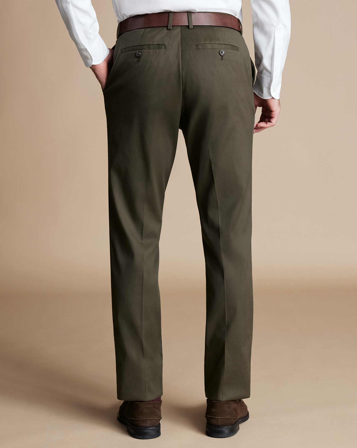 Smart Stretch Texture Trousers - Olive Green