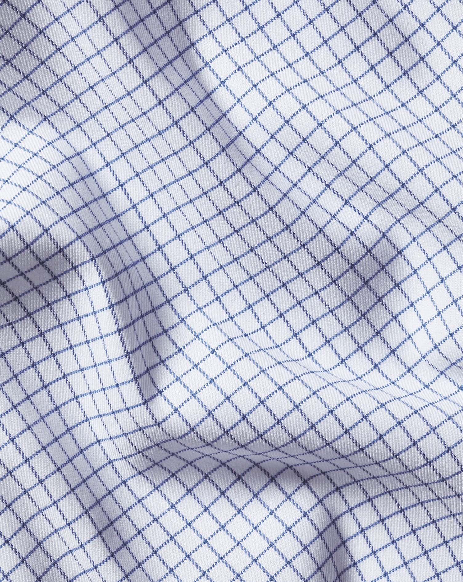 Semi-Cutaway Collar Non-Iron Stretch Twill Fine Check Shirt - Ocean Blue