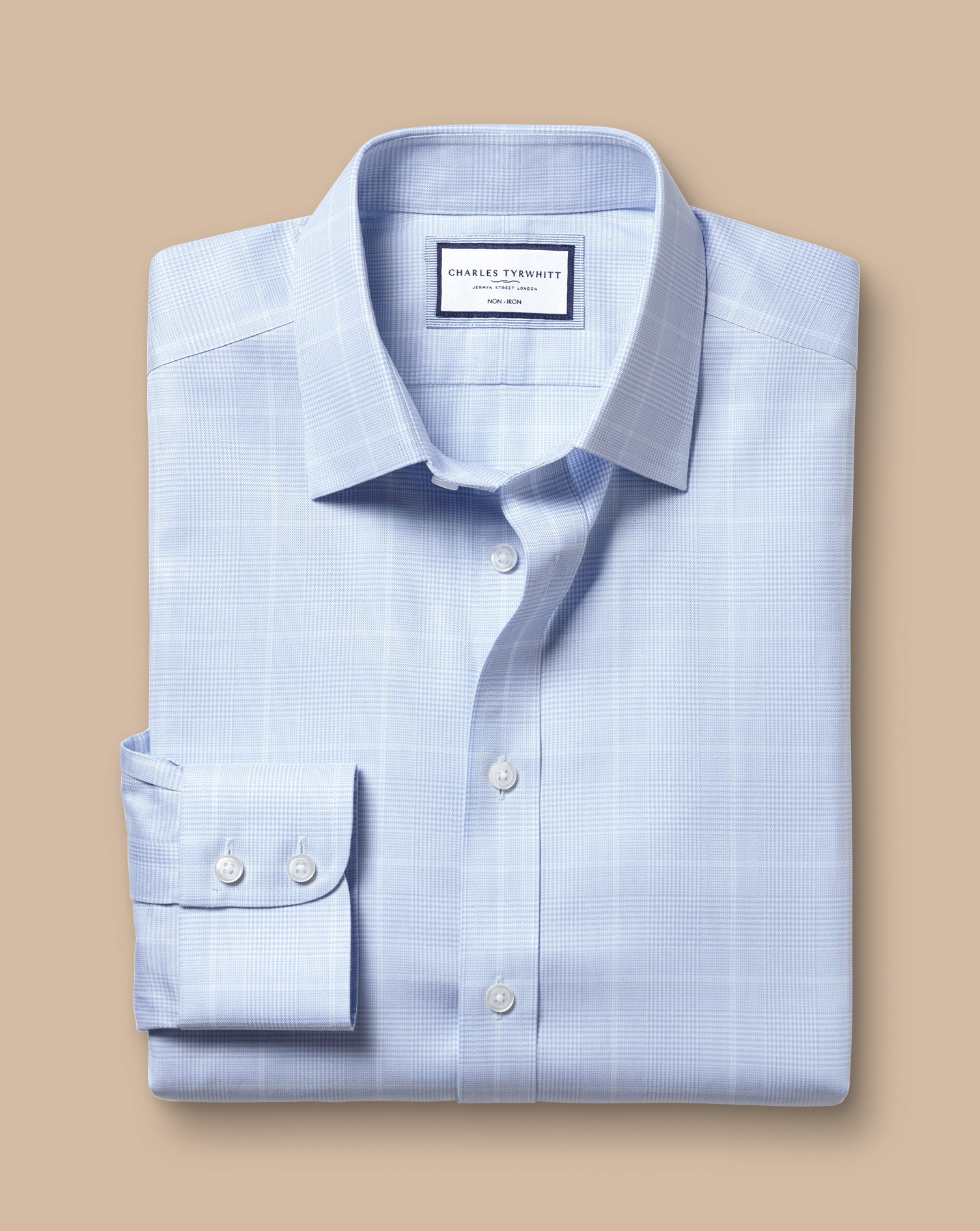 Non-Iron Prince of Wales Check Shirt -  Cornflower Blue