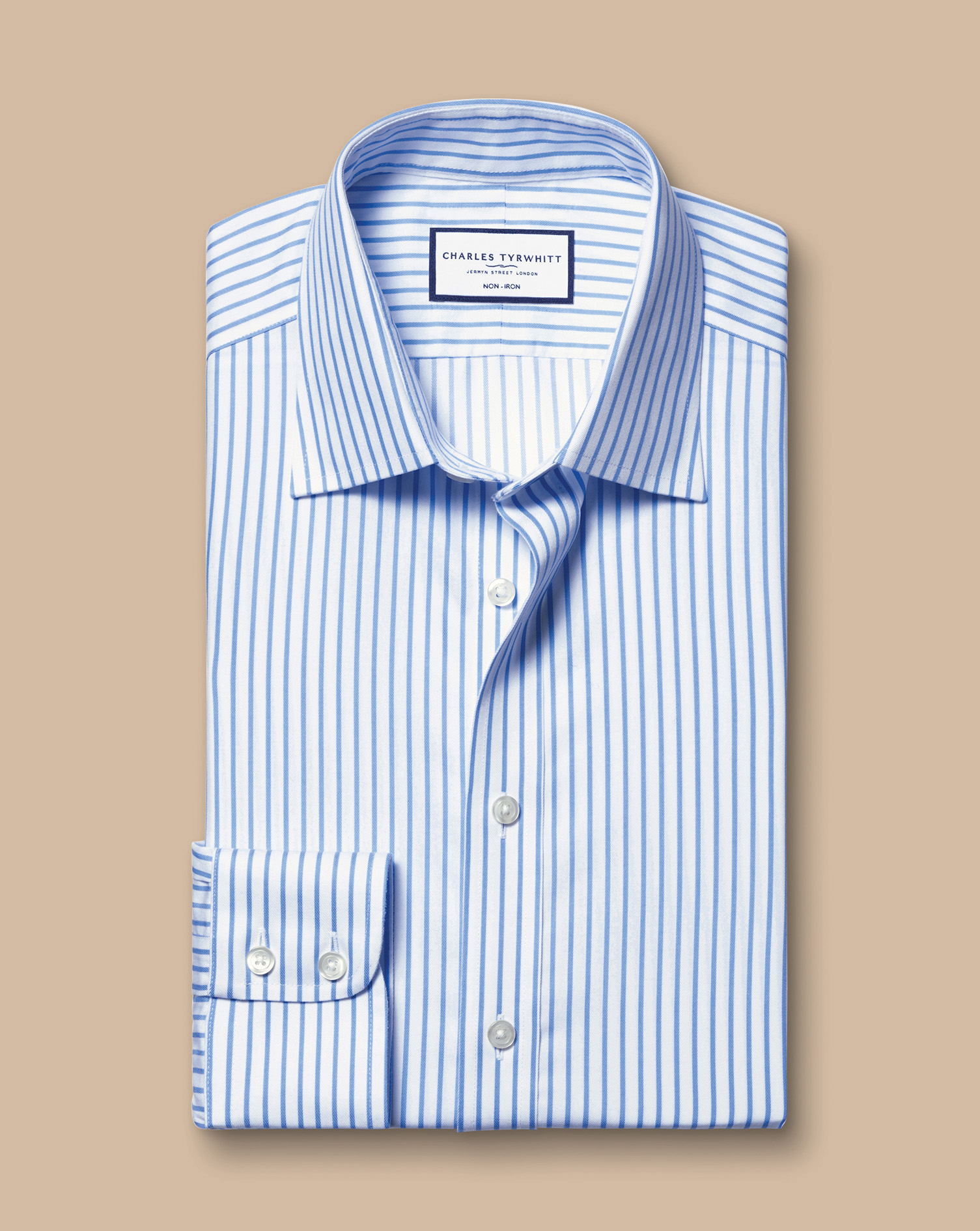 Non-Iron Twill Stripe Shirt - Cornflower Blue