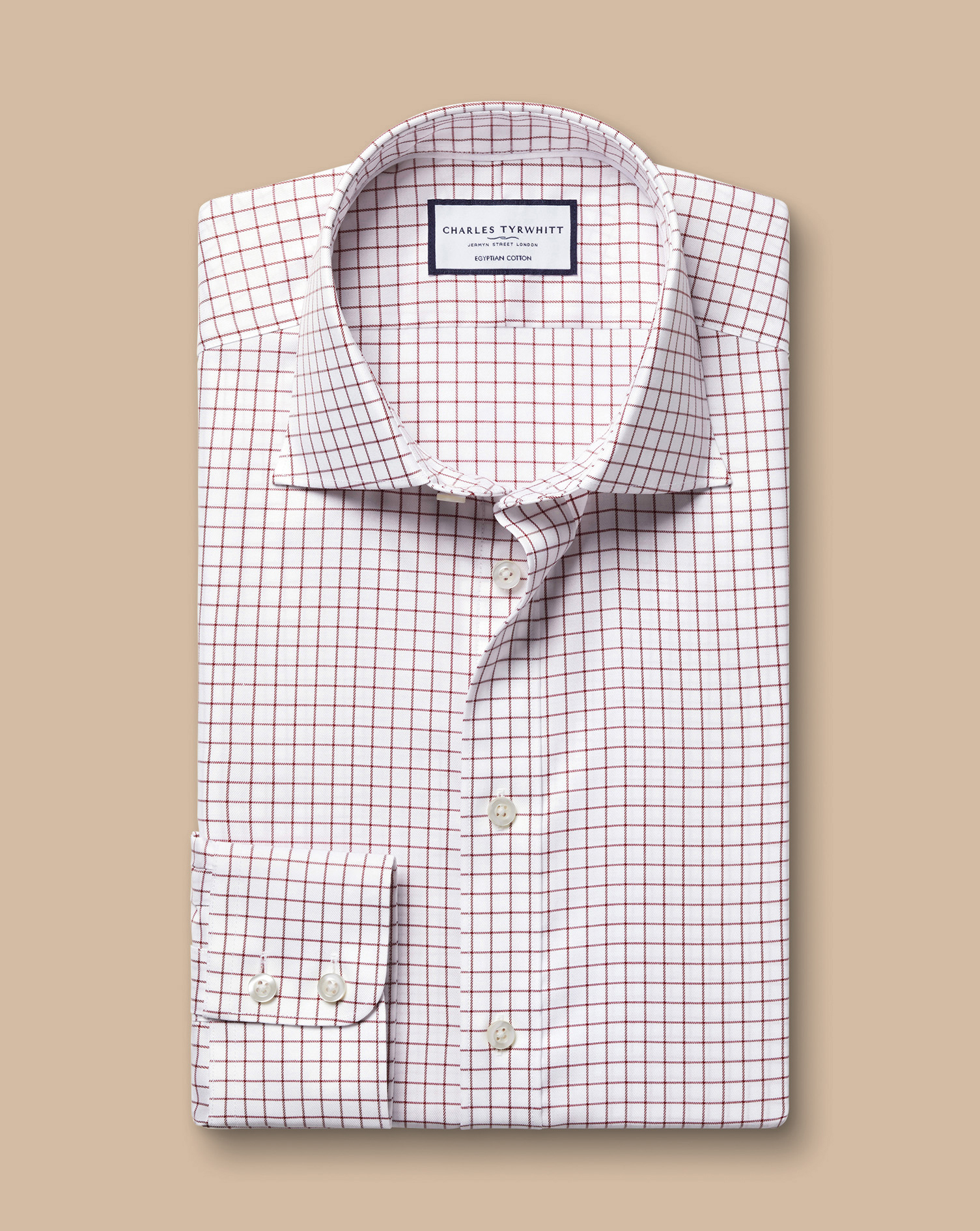 Semi-Cutaway Egyptian Cotton Windowpane Shirt - Maroon Red