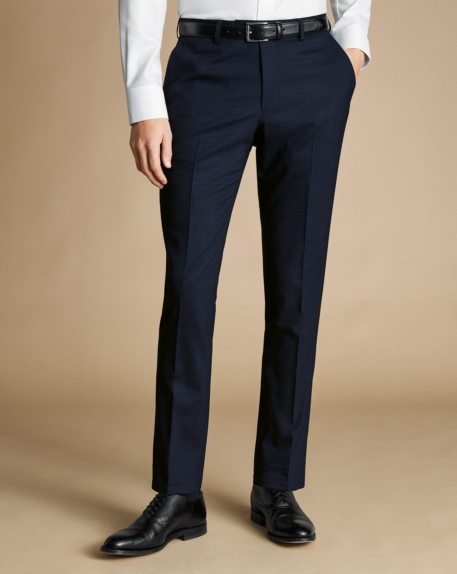 Micro Grid Check Suit Trousers - Navy