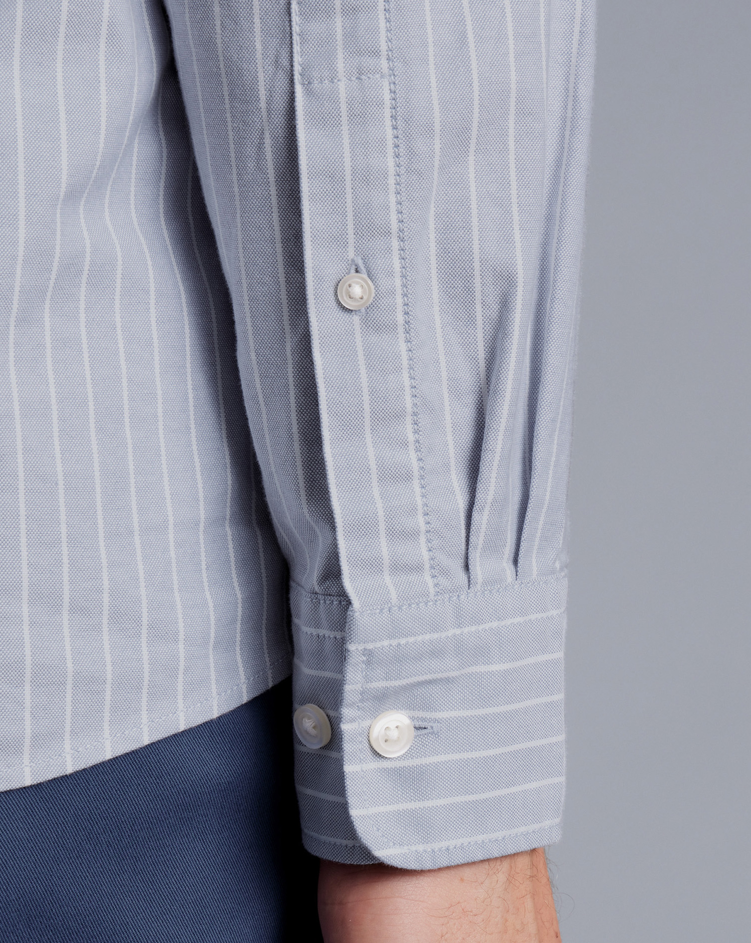 Button-Down Collar Washed Oxford Butchers Stripe Shirt - Steel Blue