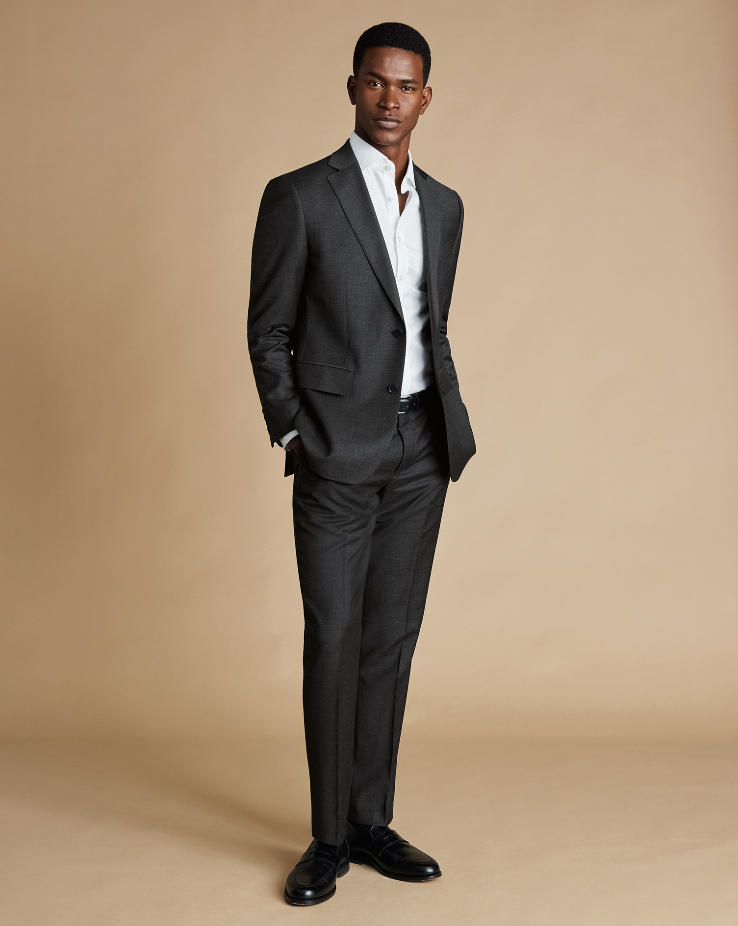 Natural Stretch Twill Suit Trousers - Charcoal