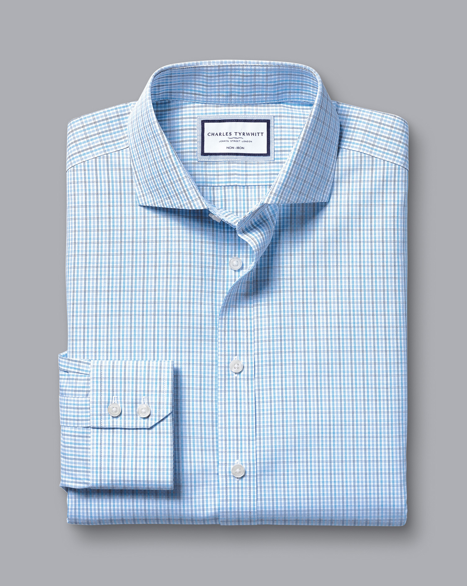 Cutaway Collar Non-Iron Fine Line Check Shirt - Ocean Blue