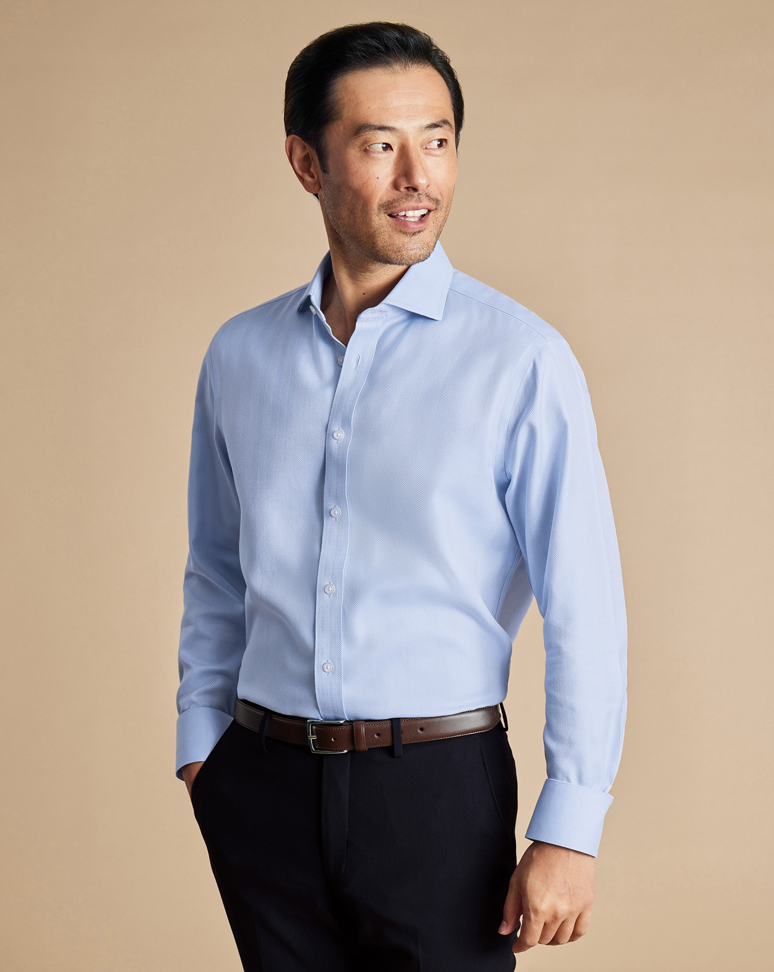 Non-Iron Herringbone Shirt - Sky Blue