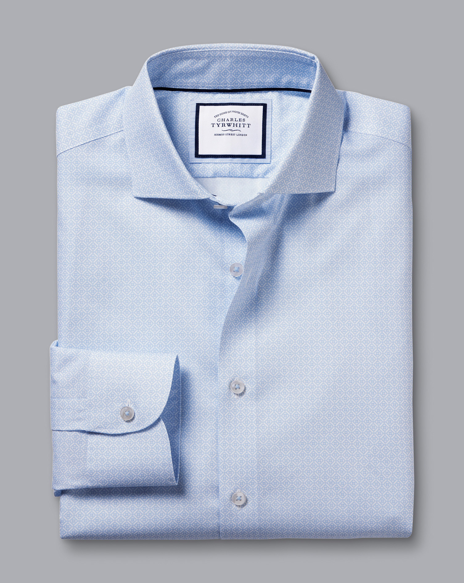 Semi-Cutaway Collar Non-Iron Decorative Print Shirt - Sky Blue