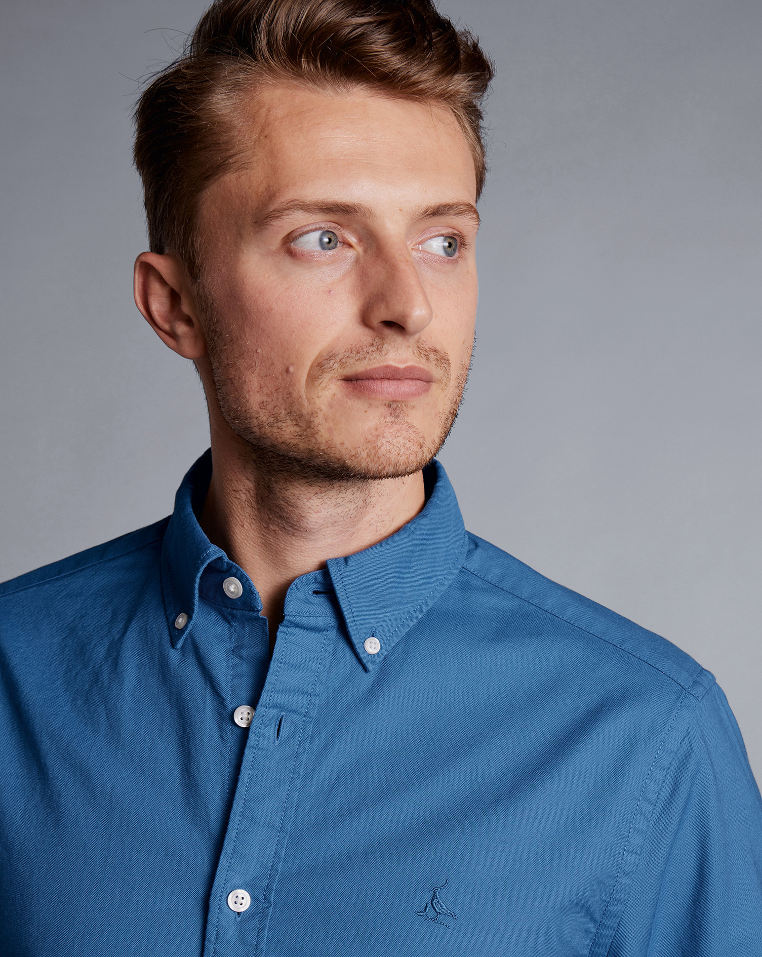 Button-Down Collar Washed Oxford Shirt  - Ocean Blue