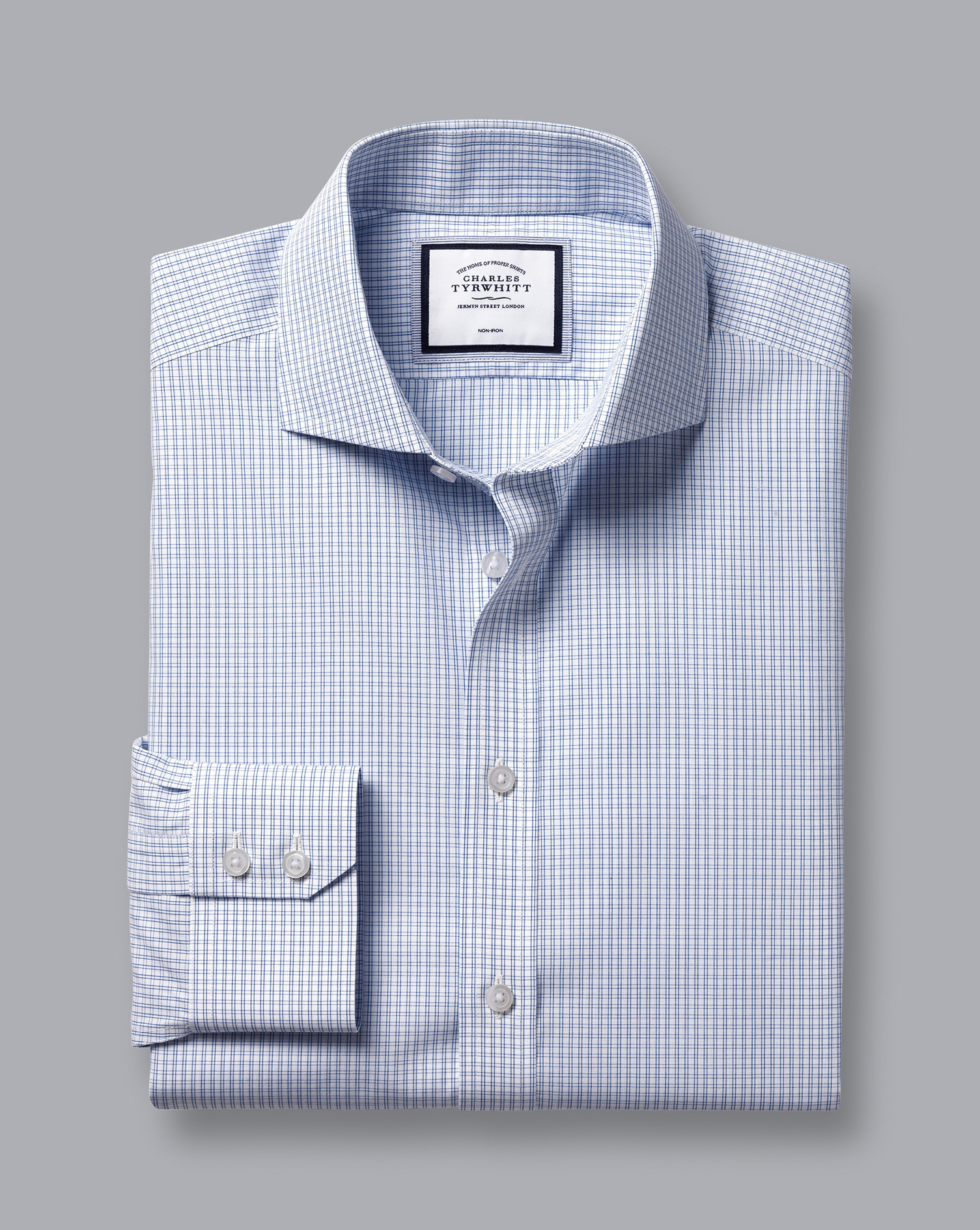 Cutaway Collar Non-Iron Double Check Shirt - Cobalt Blue