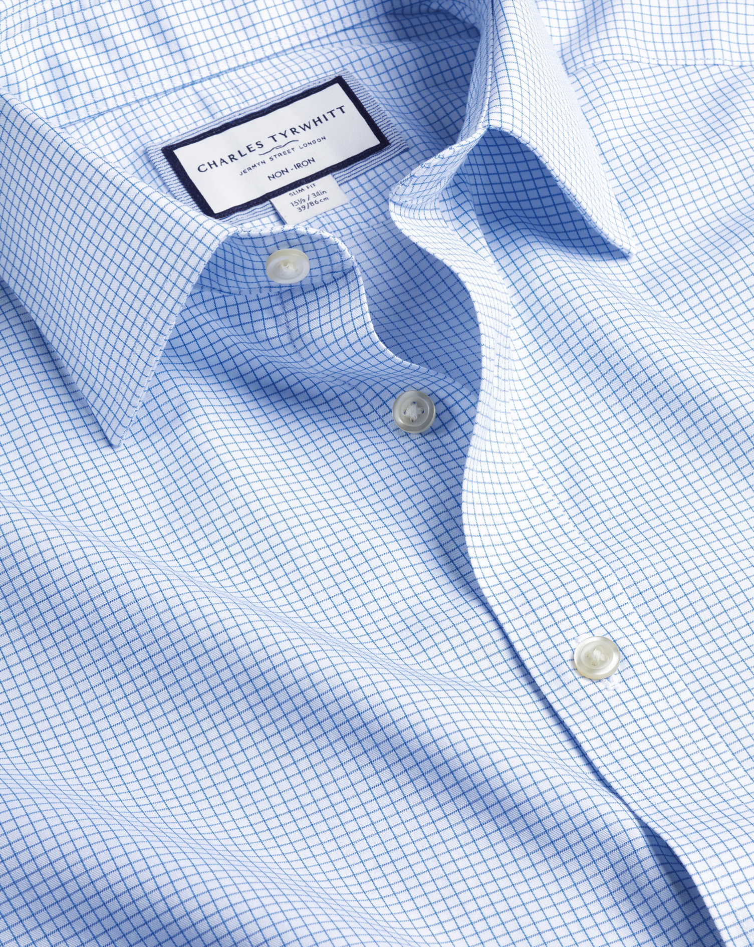Charles Tyrwhitt Non-iron Twill Mini Grid Check Cotton Dress Shirt In Blue
