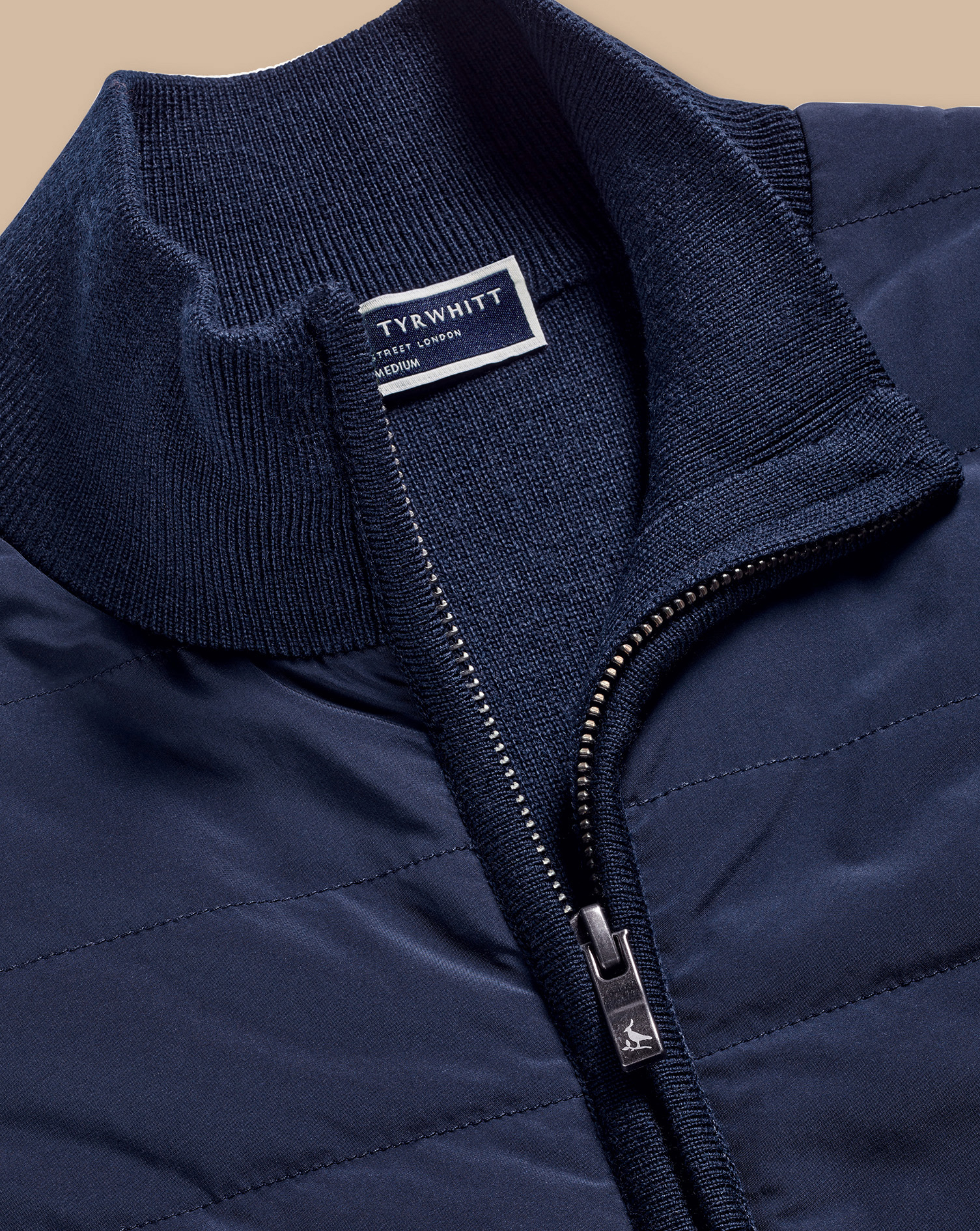 Merino Padded Funnel Neck Jacket - Navy