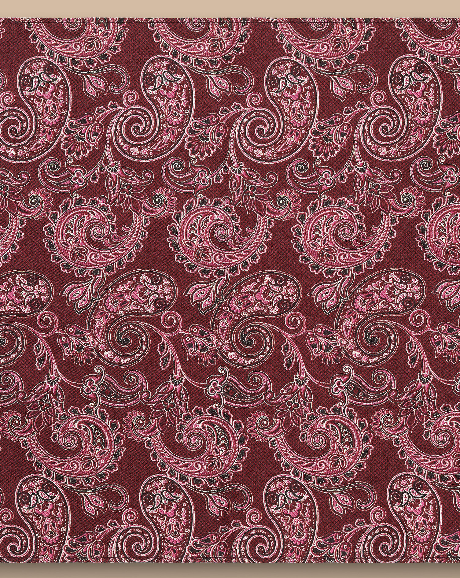 Paisley Print Silk Pocket Square - Dark Red