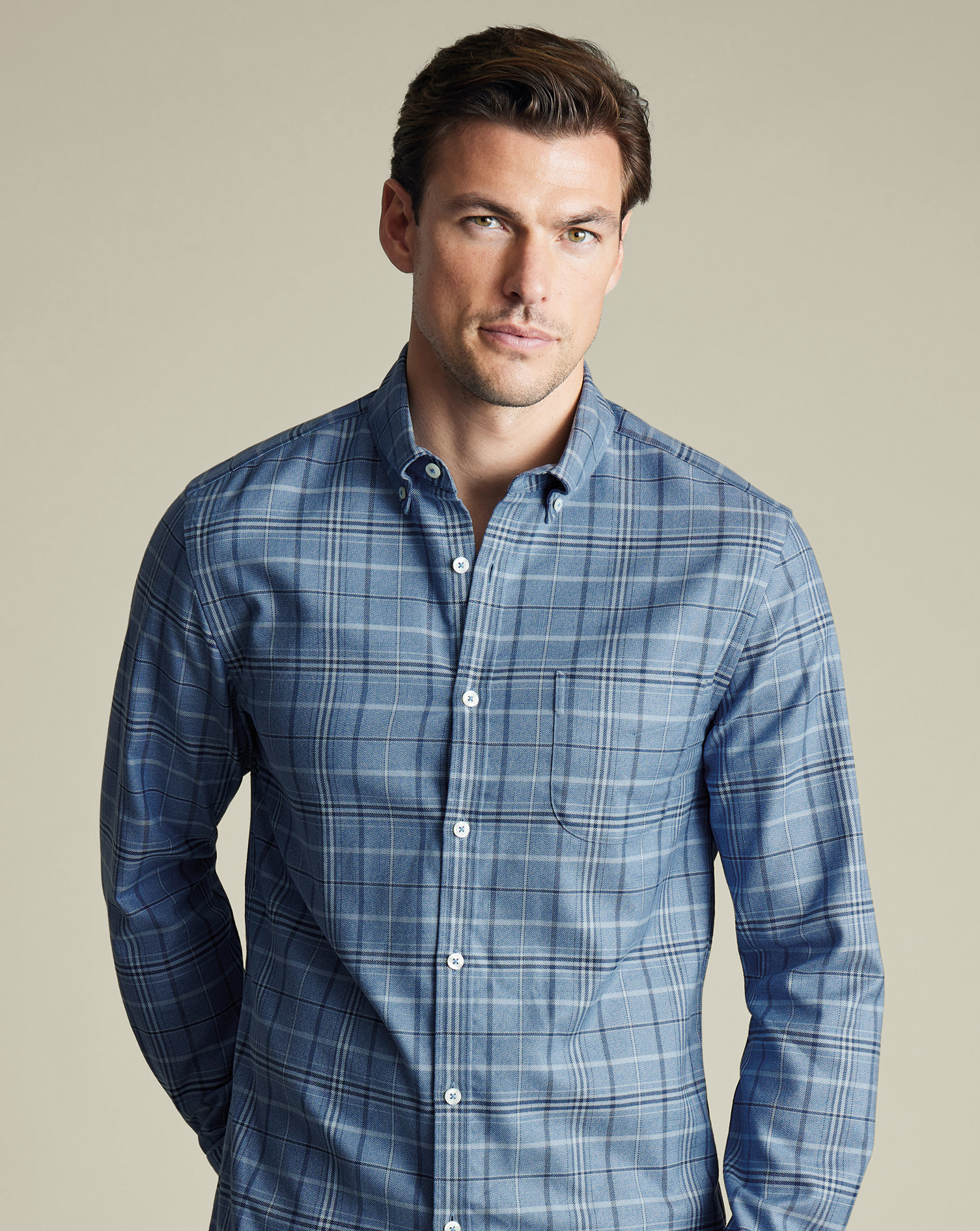 Charles Tyrwhitt Bügelfreies Twill-Hemd mit Plaid-Karos - Indigoblau