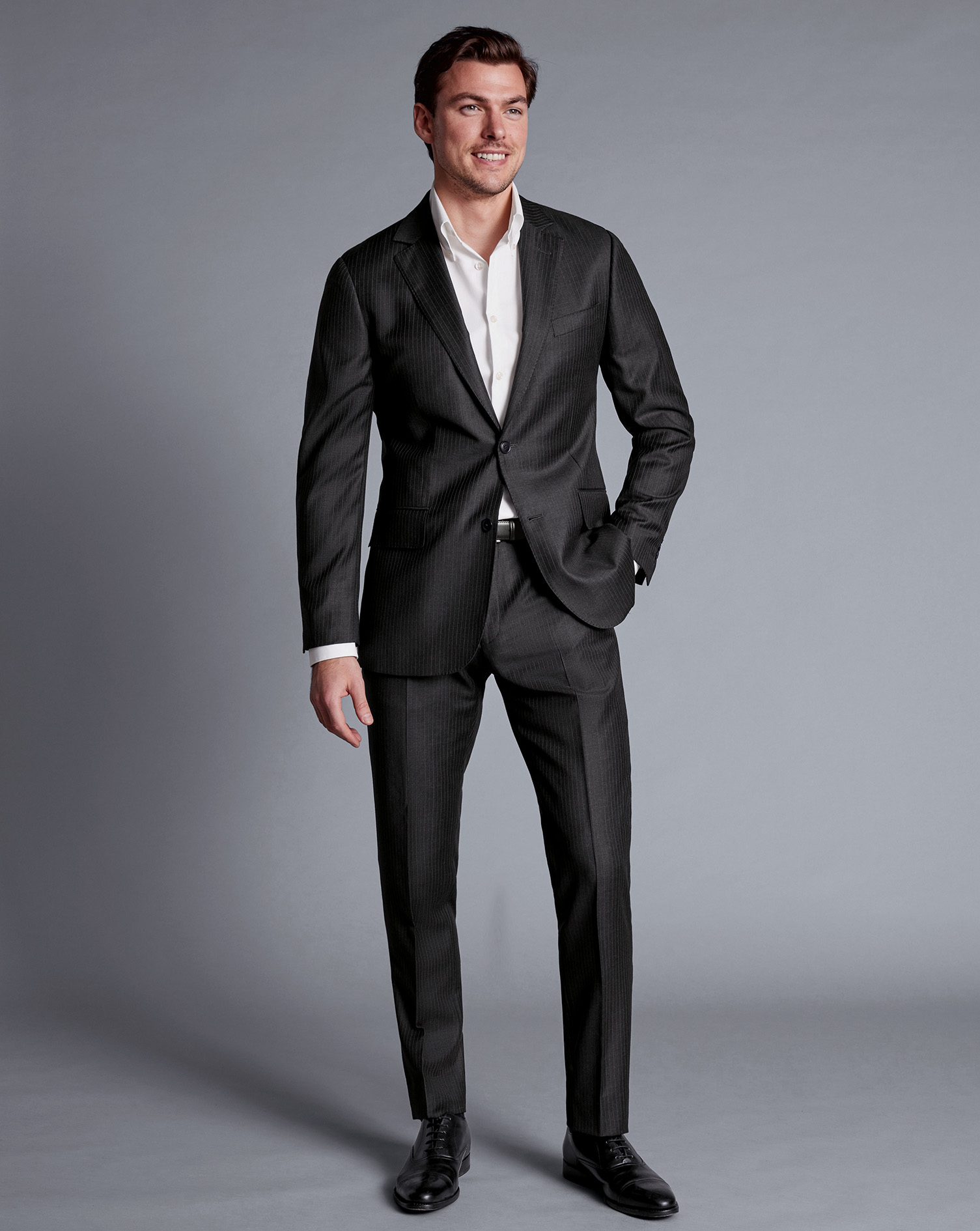 British Luxury Stripe Suit Jacket - Charcoal Grey