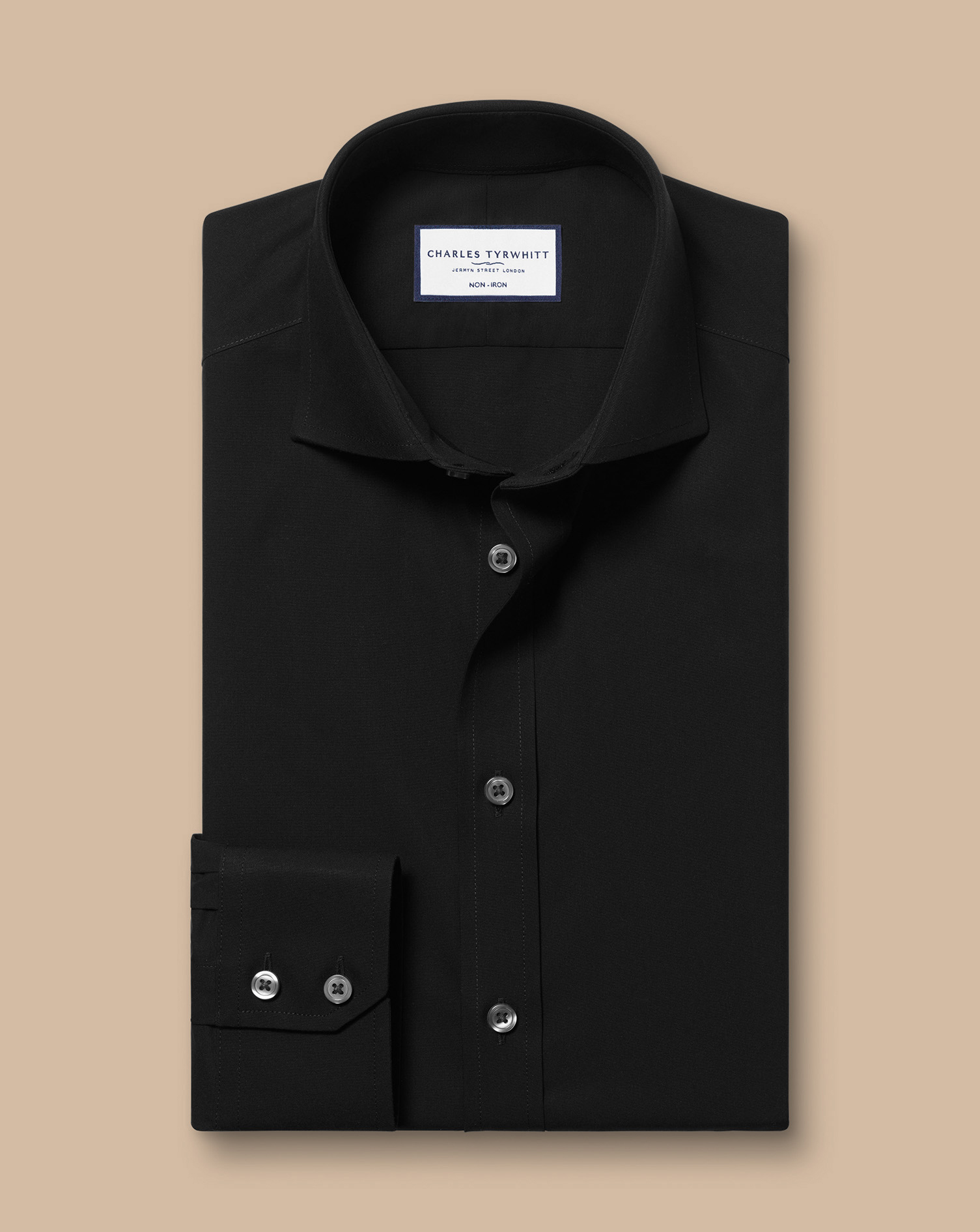 Cutaway Collar Non-Iron Poplin Shirt - Black