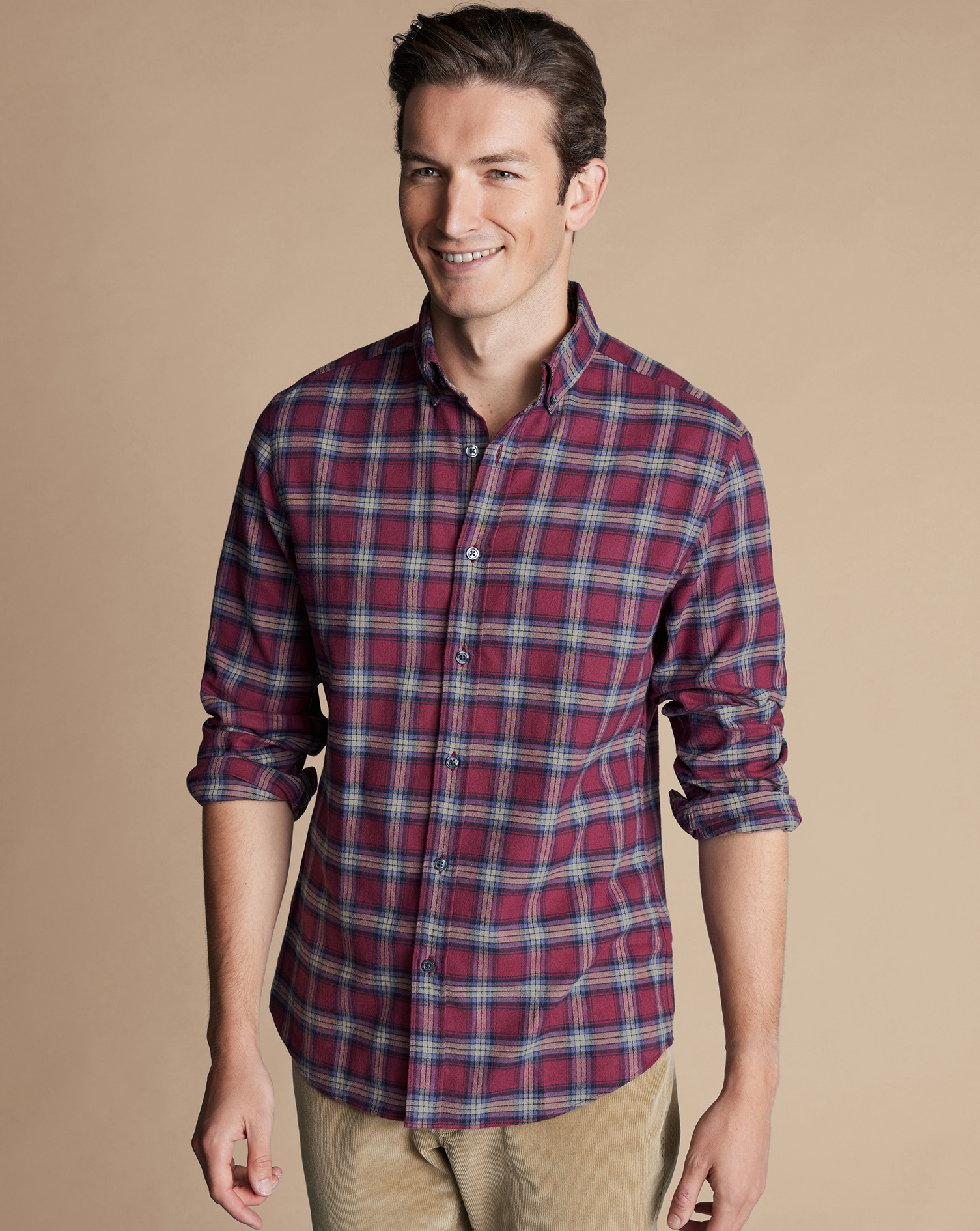 Charles Tyrwhitt Flanellhemd mit Button-down-Kragen - Dunkles Rot