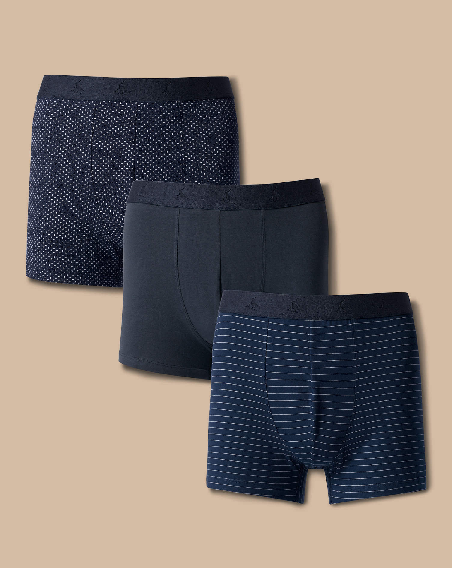 3 Pack Cotton Stretch Patterned Jersey Trunks - French Blue