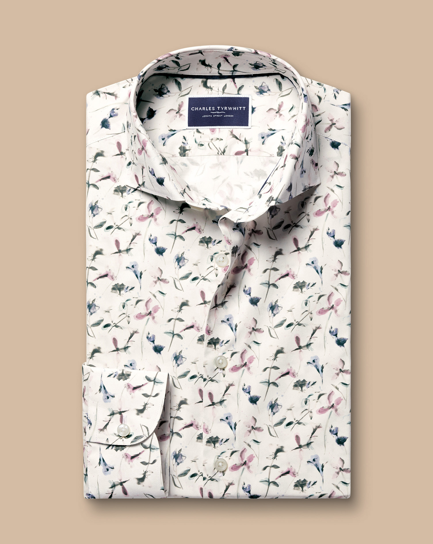 Made with Liberty Fabric Semi-Cutaway Floral Shirt - Ivory