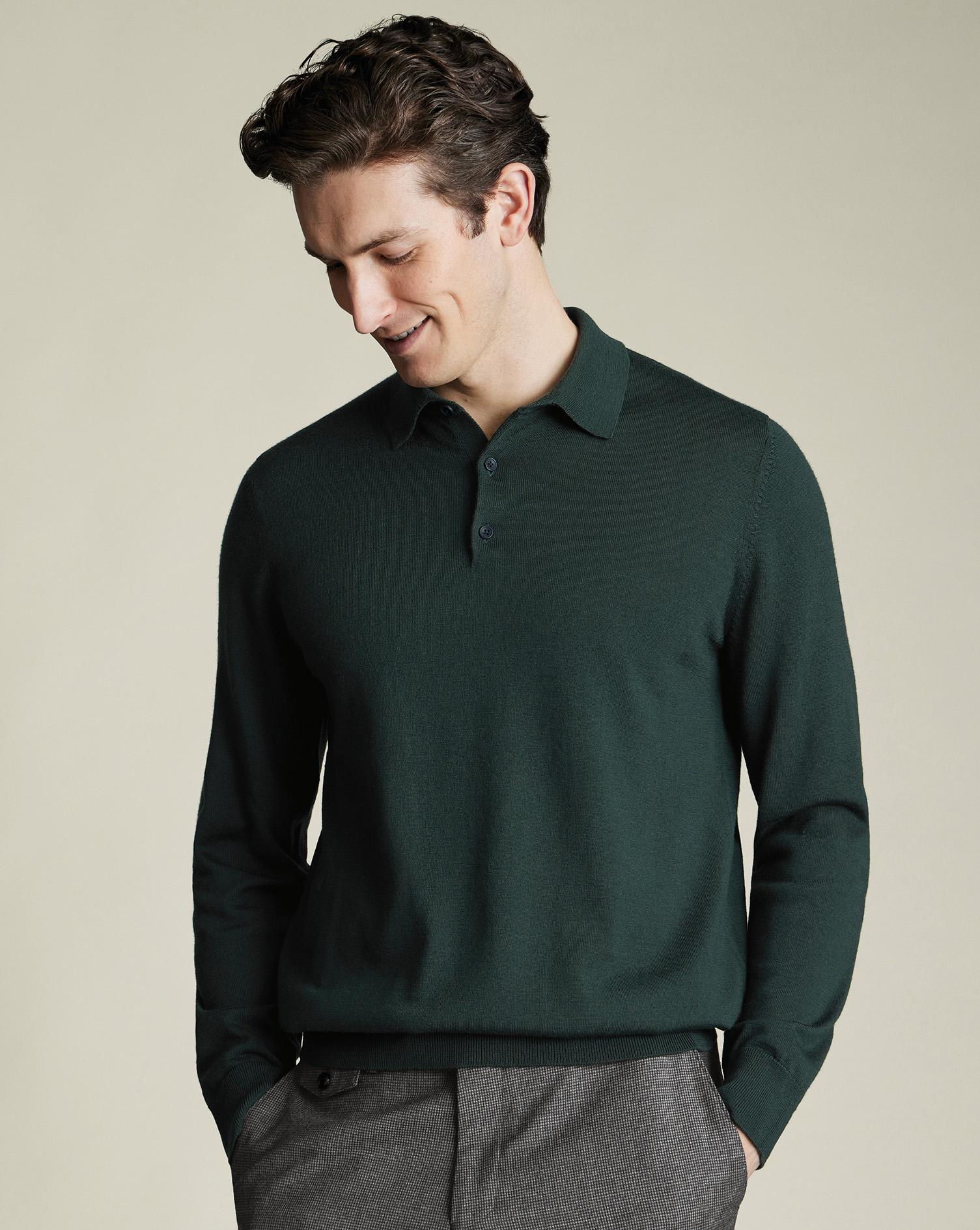 Charles Tyrwhitt Pullover aus Merinowolle mit Polokragen - Waldgrün