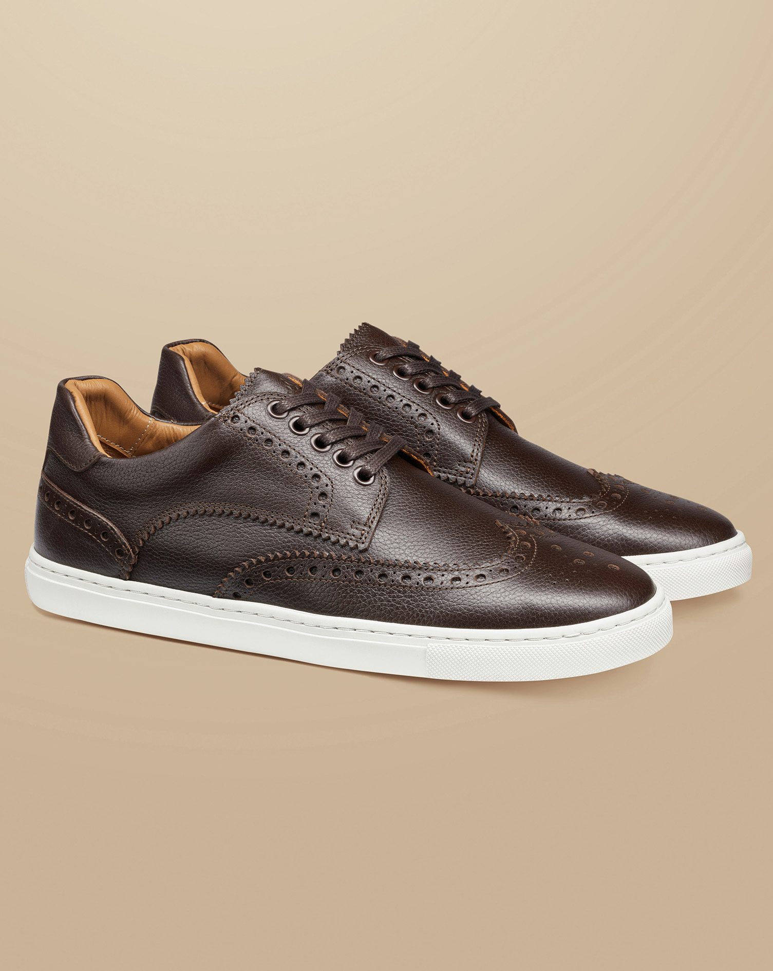 Grain Leather Brogue Trainers - Dark Chocolate