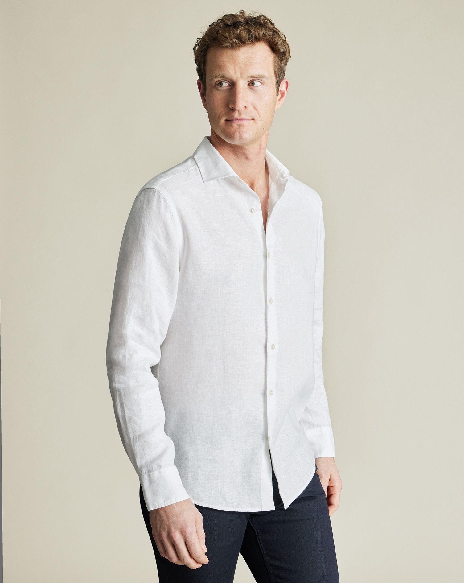 Cutaway Pure Linen Shirt - White