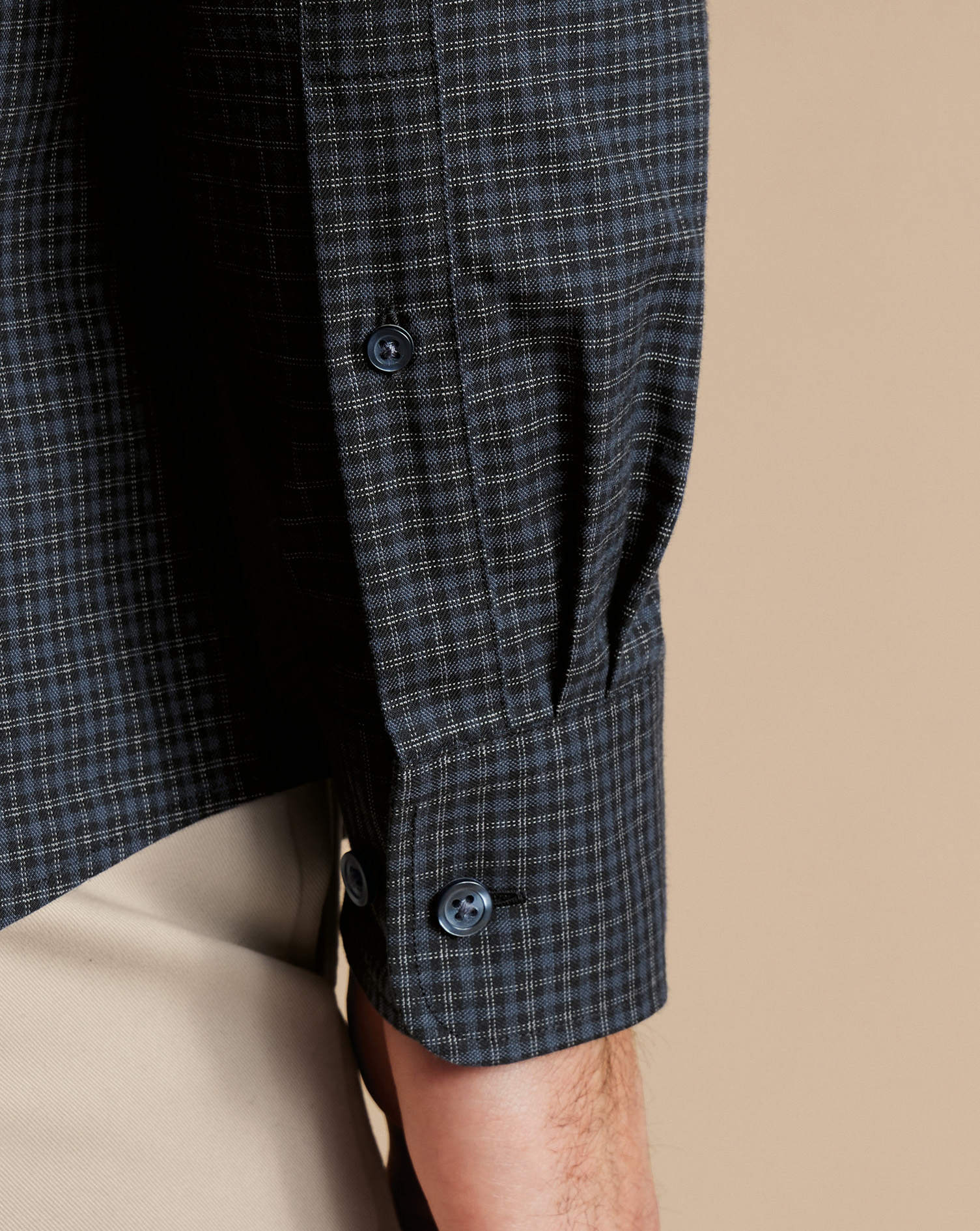 Button-Down Collar Brushed Cotton Twill Check Shirt - Dark Grey