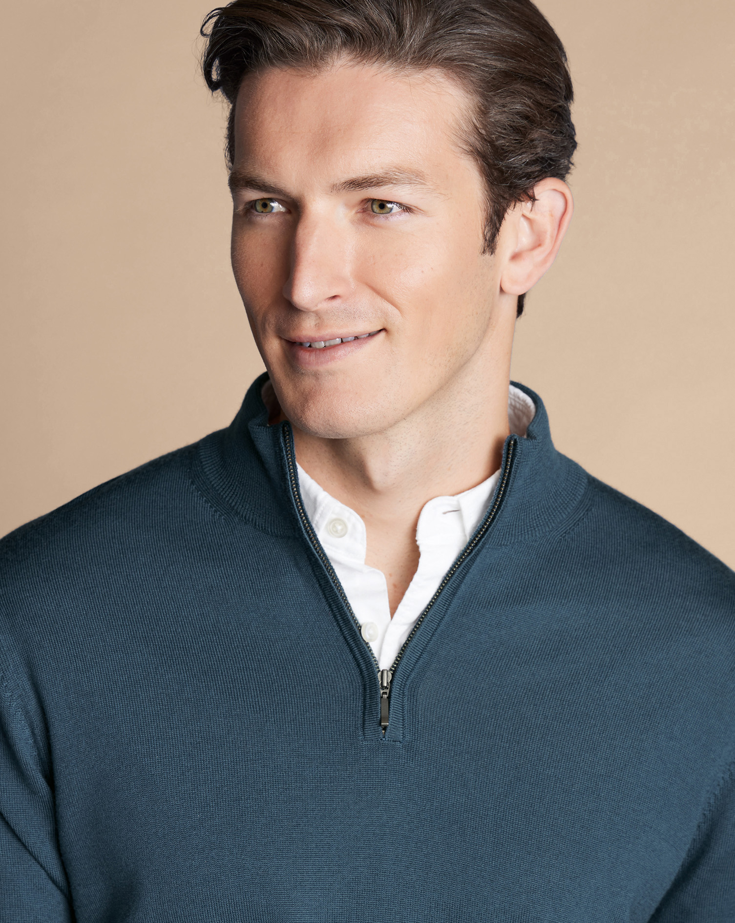 Merino Zip Neck Jumper - Petrol Blue