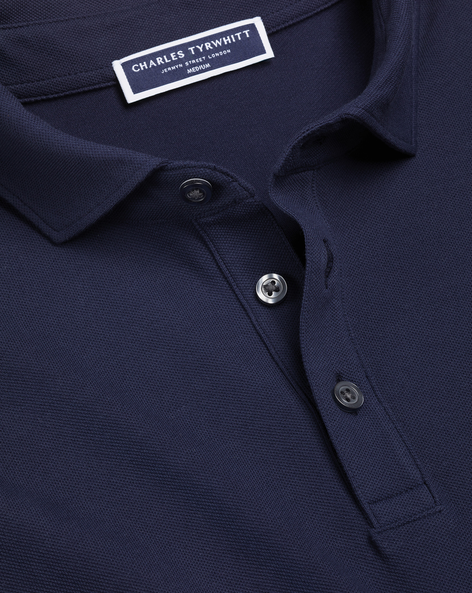 Long Sleeve Tyrwhitt Pique Polo - Denim Blue