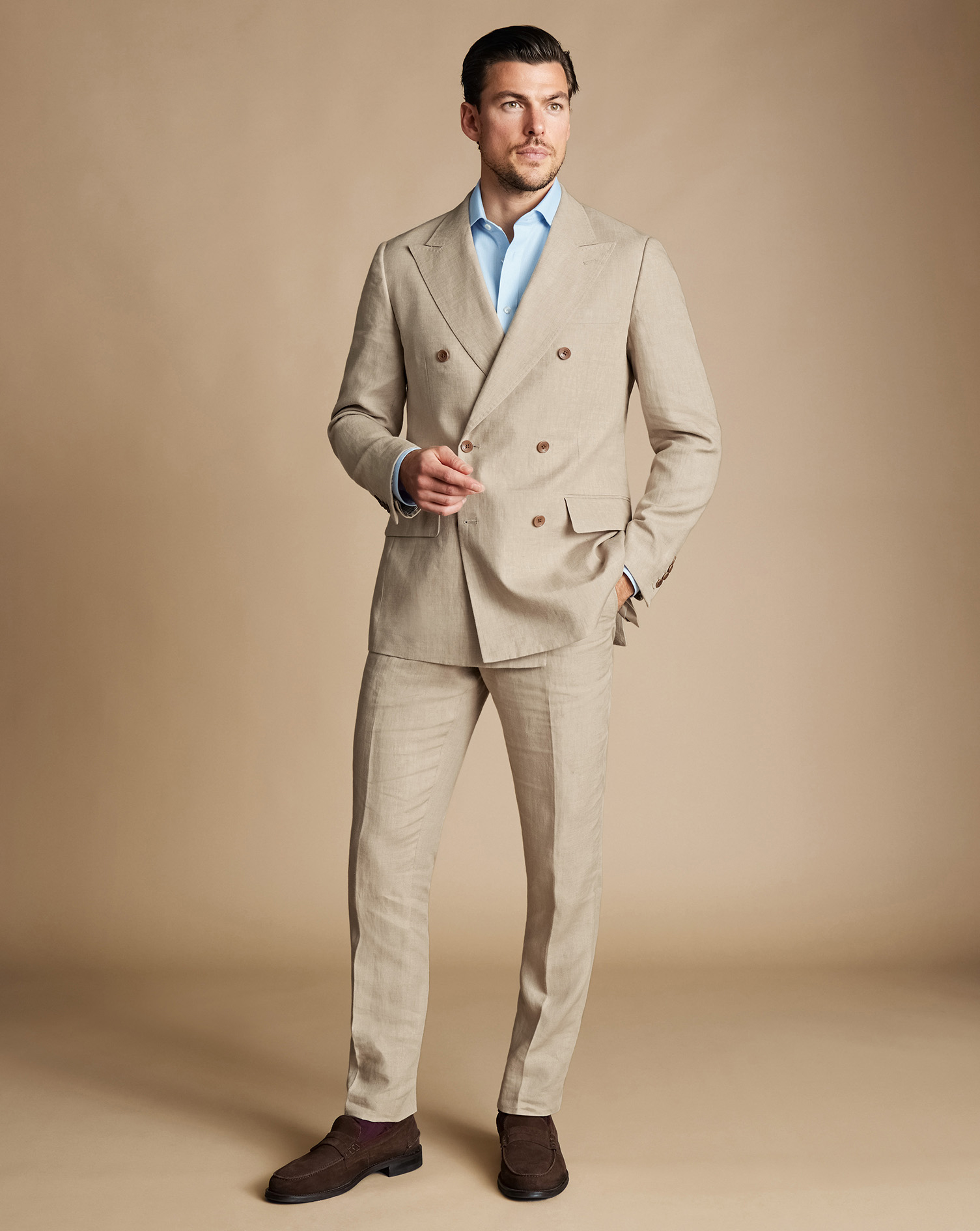 Double Breasted Linen Jacket - Taupe