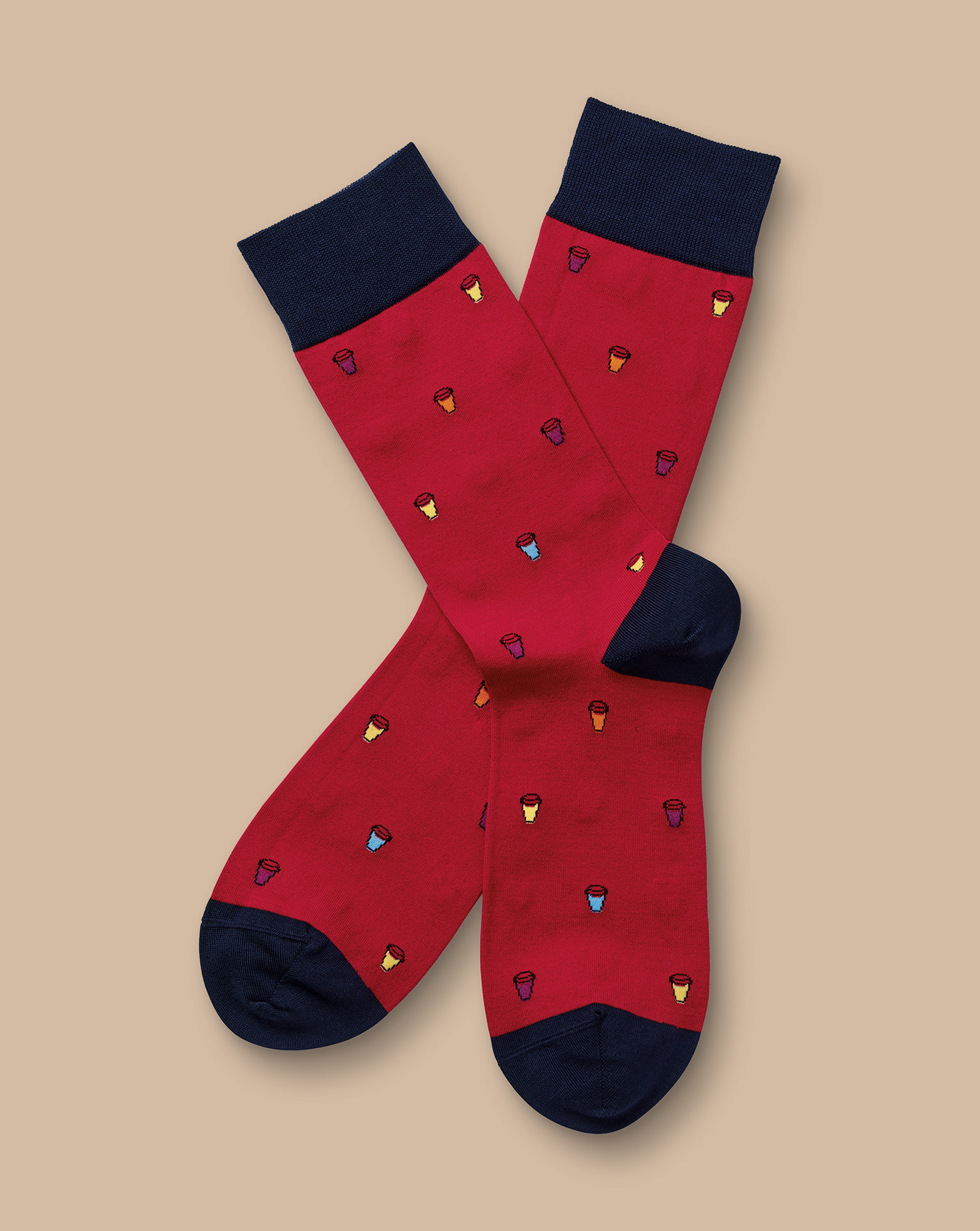 Coffee Cups Motif Socks - Red