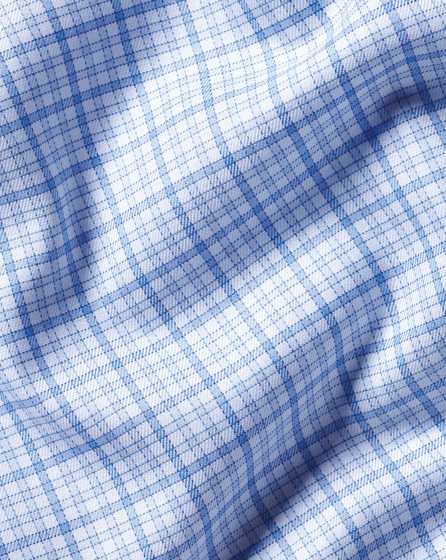 Semi-Cutaway Egyptian Cotton Multi Check Shirt - Cornflower Blue