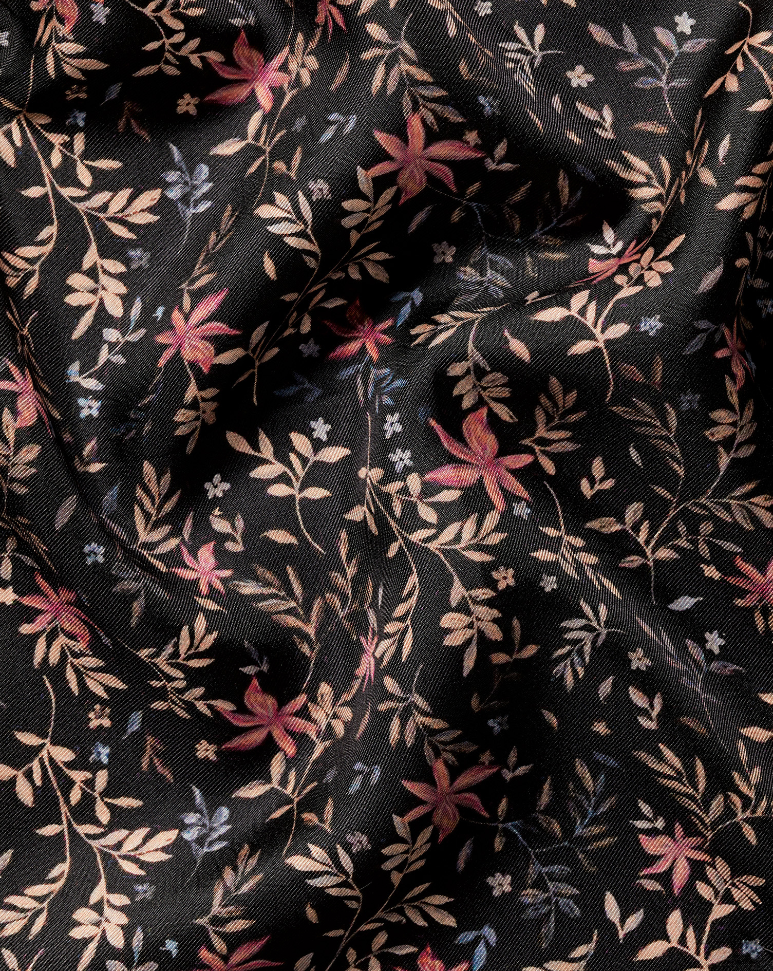 Leaves Print Silk Pocket Square - Black