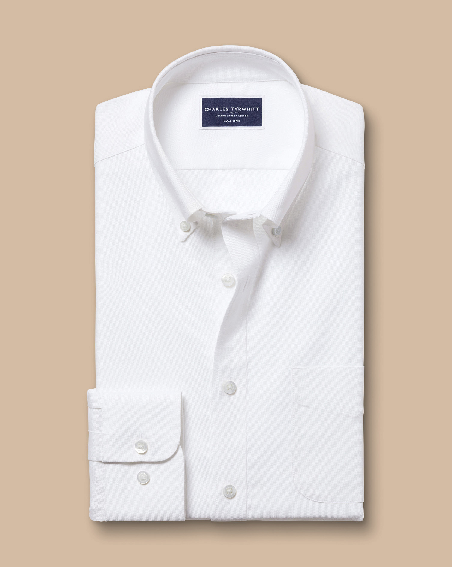 Button-Down Collar Non-Iron Stretch Oxford Shirt - White