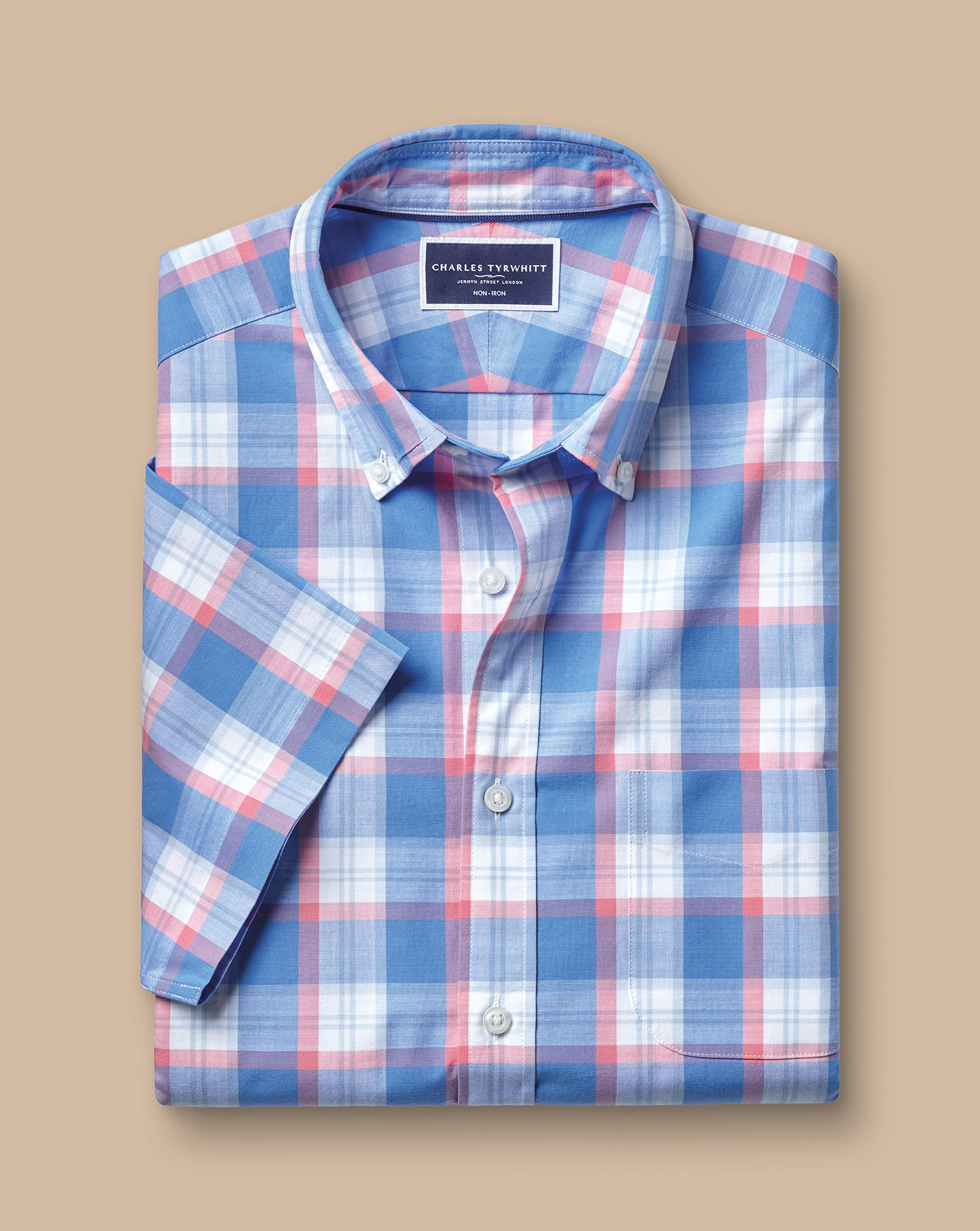 Non-Iron Stretch Short Sleeve Shirt - Cornflower