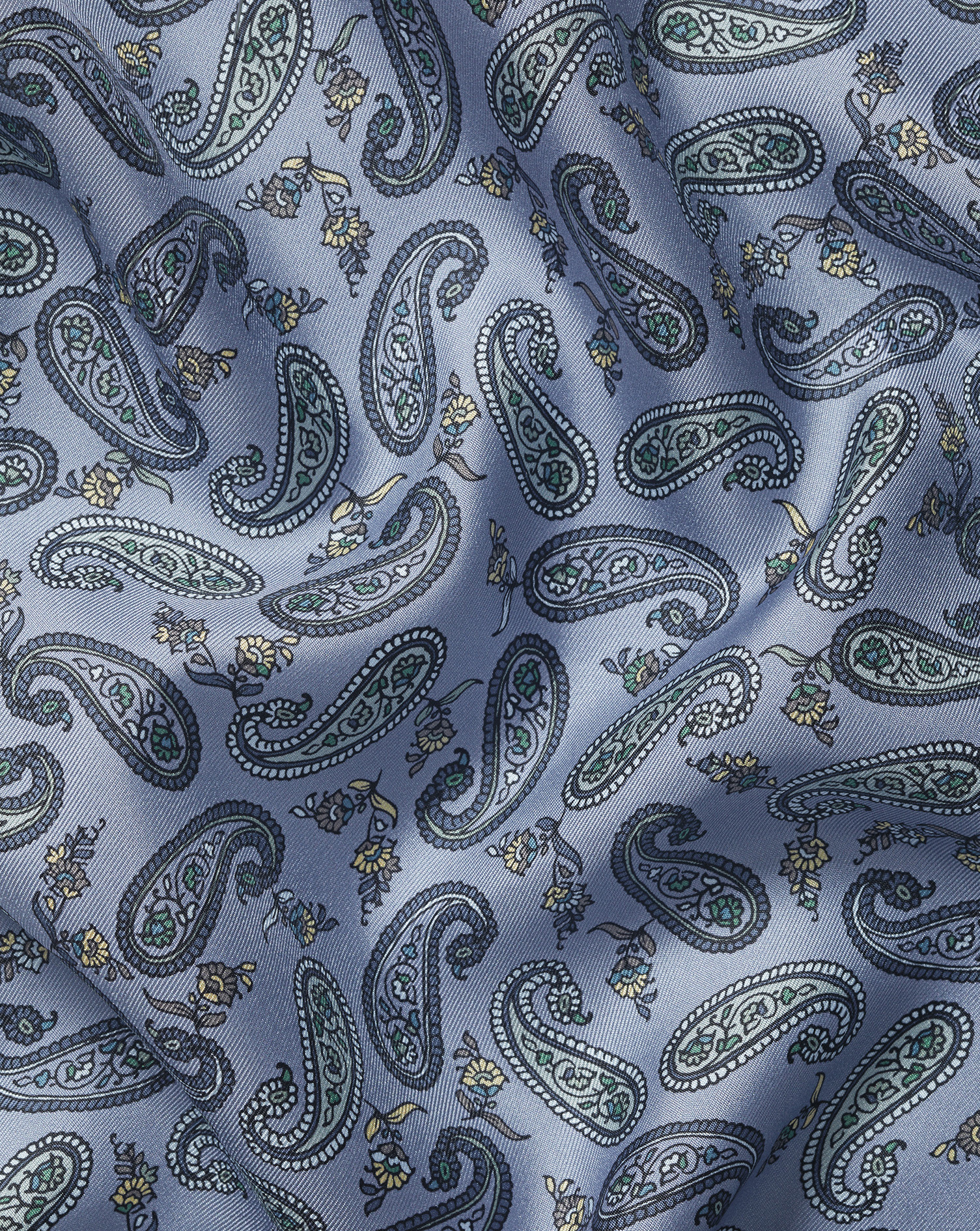 Mini Paisley Print Silk Pocket Square - Heather Blue