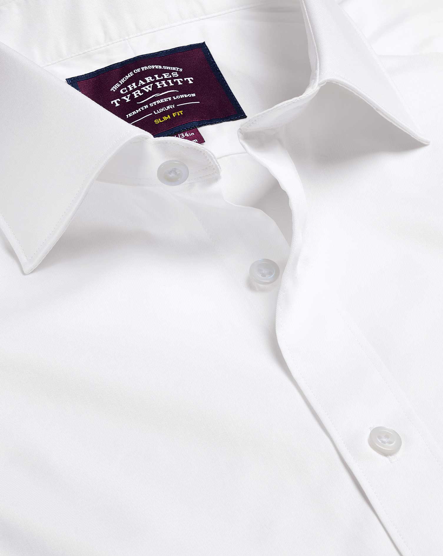 Charles Tyrwhitt Semi-cutaway Collar Luxury Twill Cotton Dress Shirt In White