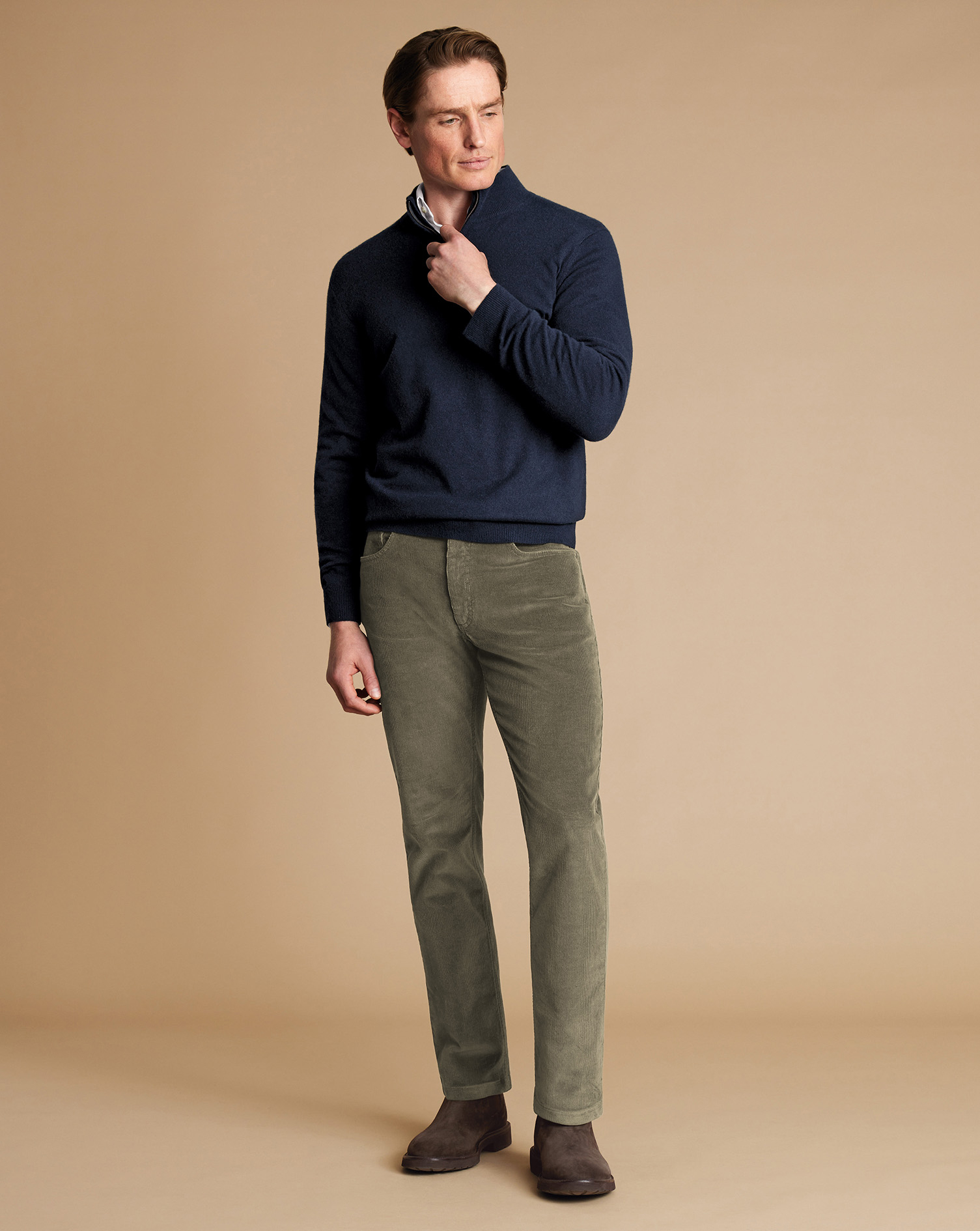 Cord 5 Pocket Jeans - Olive Green