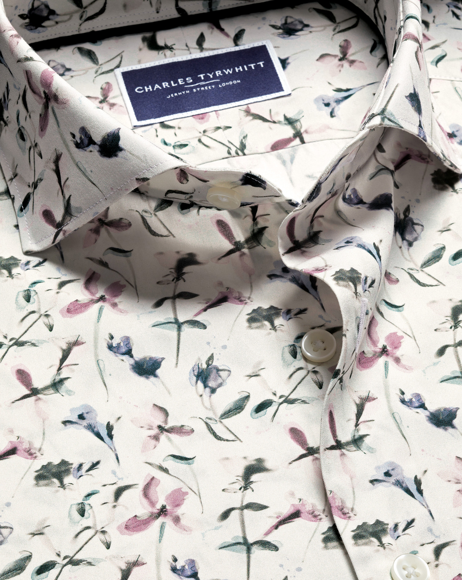 Made with Liberty Fabric Semi-Cutaway Floral Shirt - Ivory