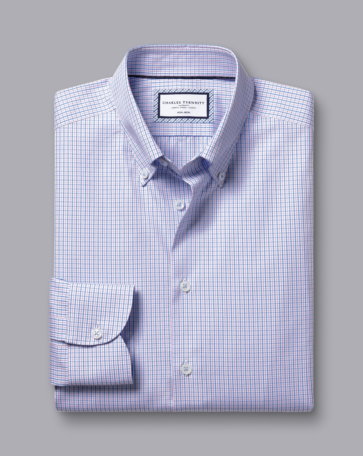 Button-Down Collar Non-Iron Oxford Gingham Check Shirt - Violet Purple