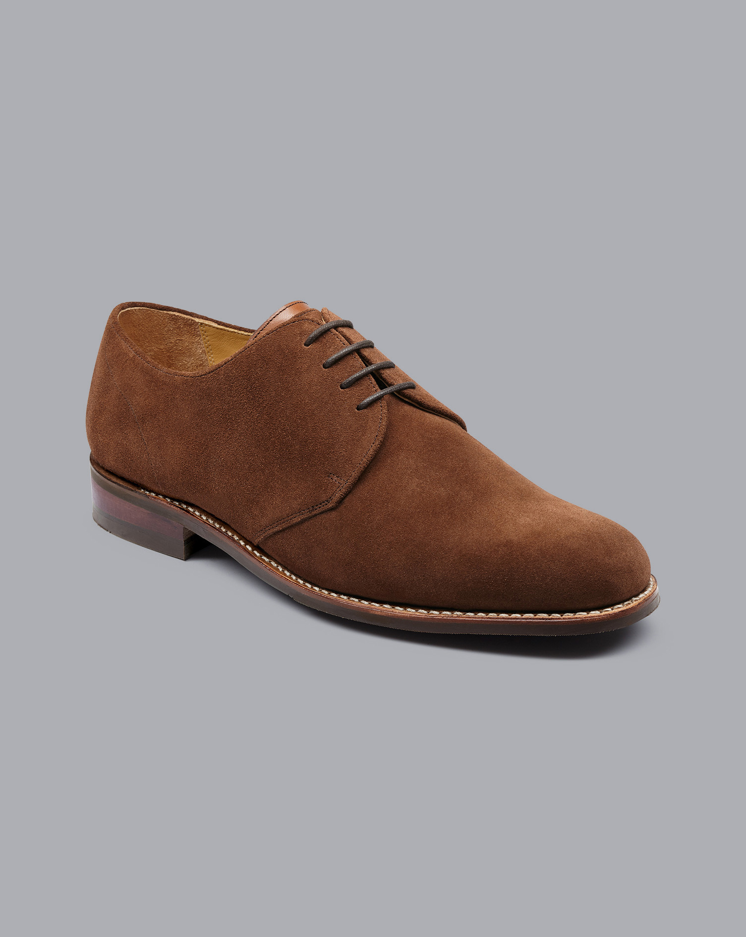 Rubber Sole Suede Derby Shoes - Walnut Brown