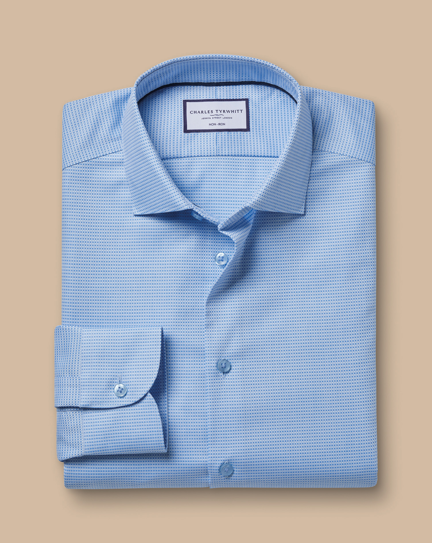 Non-Iron Stretch Texture Square Shirt - Sky Blue