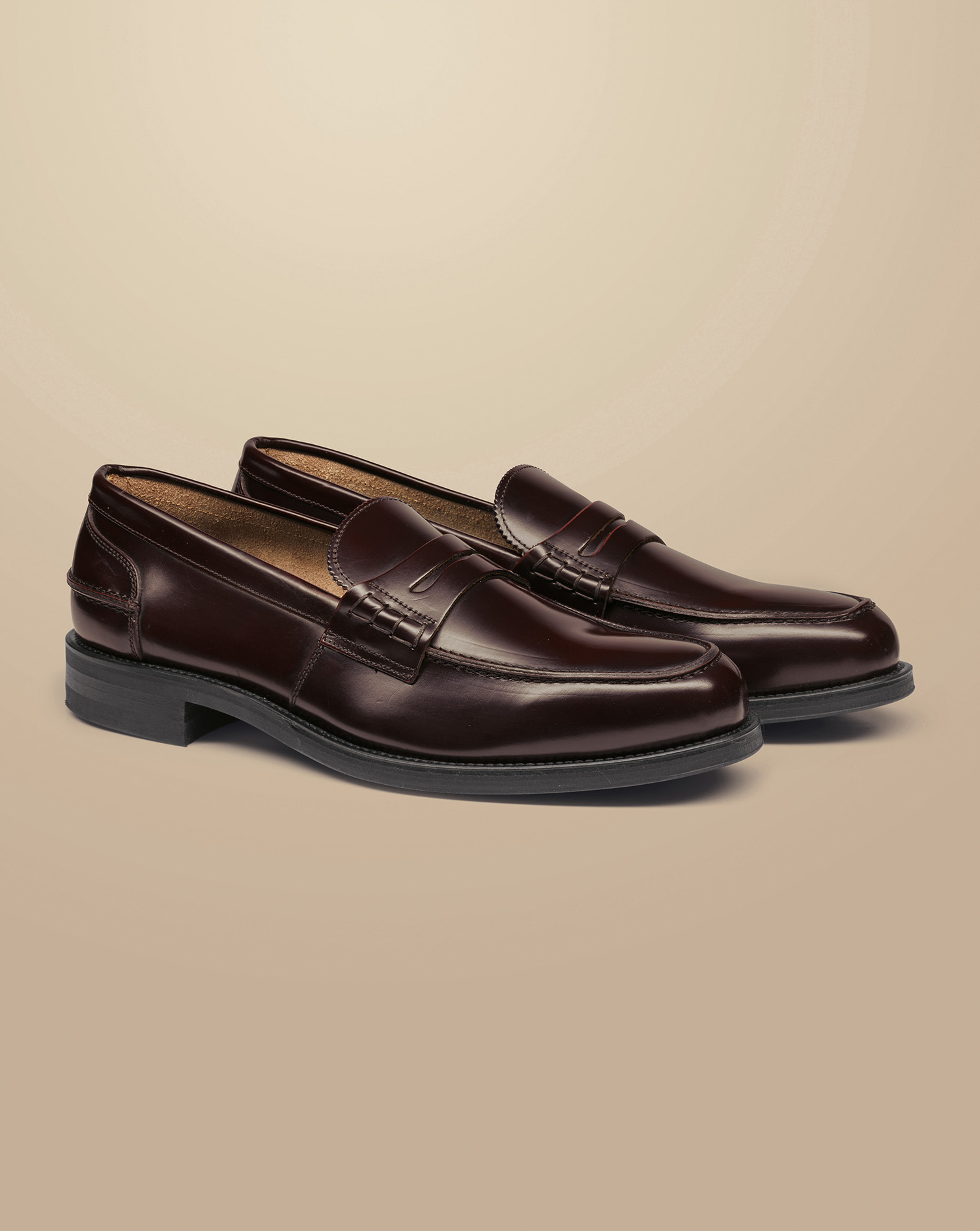 High Shine Leather Penny Loafers - Burgundy