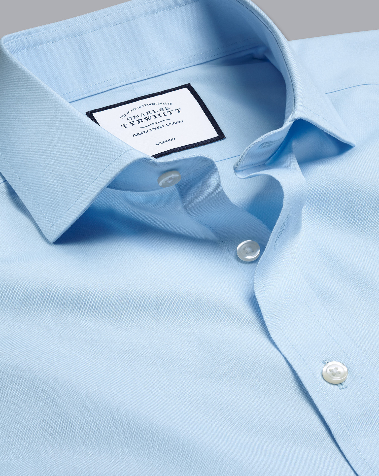 Spread Collar Non-Iron Poplin Shirt - Sky Blue | Charles Tyrwhitt