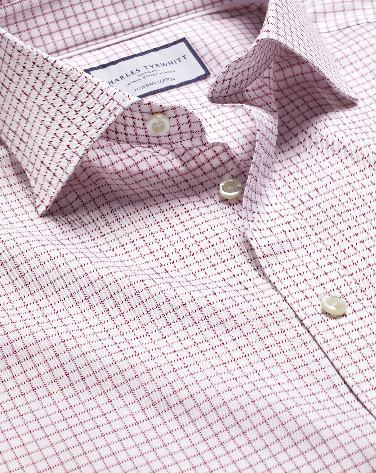 Semi-Cutaway Collar Egyptian Cotton Check Shirt - Dark Red