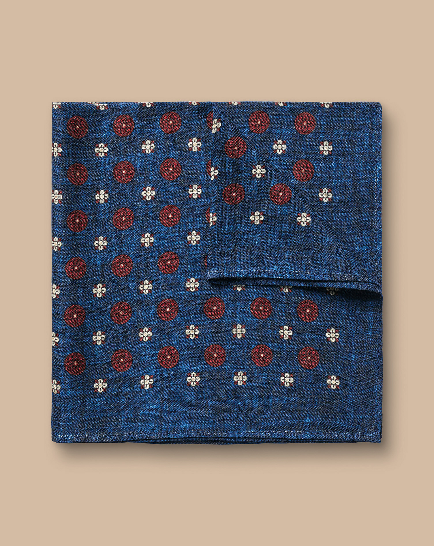 Medallion Silk Wool Pocket Square - Royal Blue