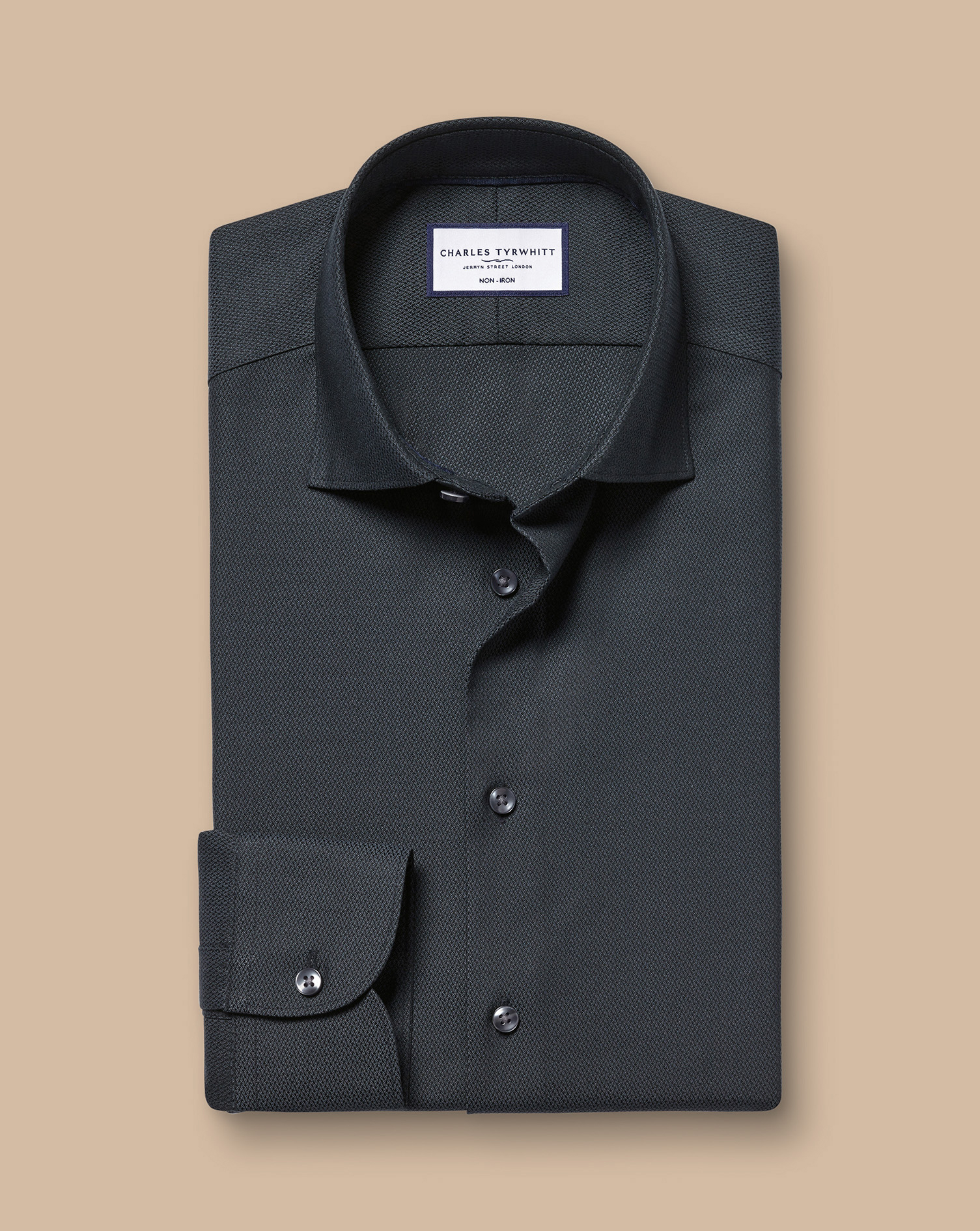 Semi-Cutaway Collar Non-Iron Stretch Texture Shirt - Dark Grey