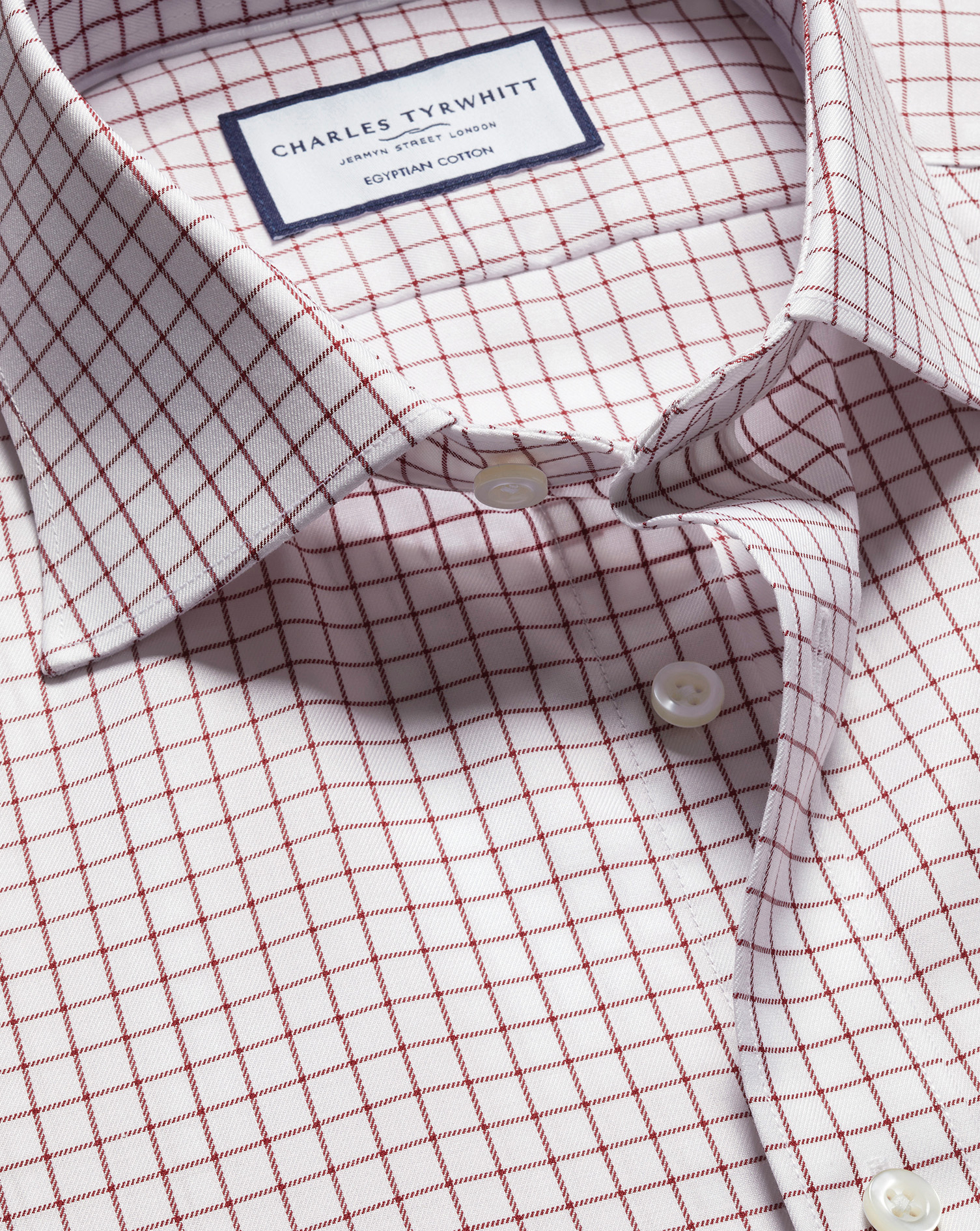 Semi-Cutaway Egyptian Cotton Windowpane Shirt - Maroon Red