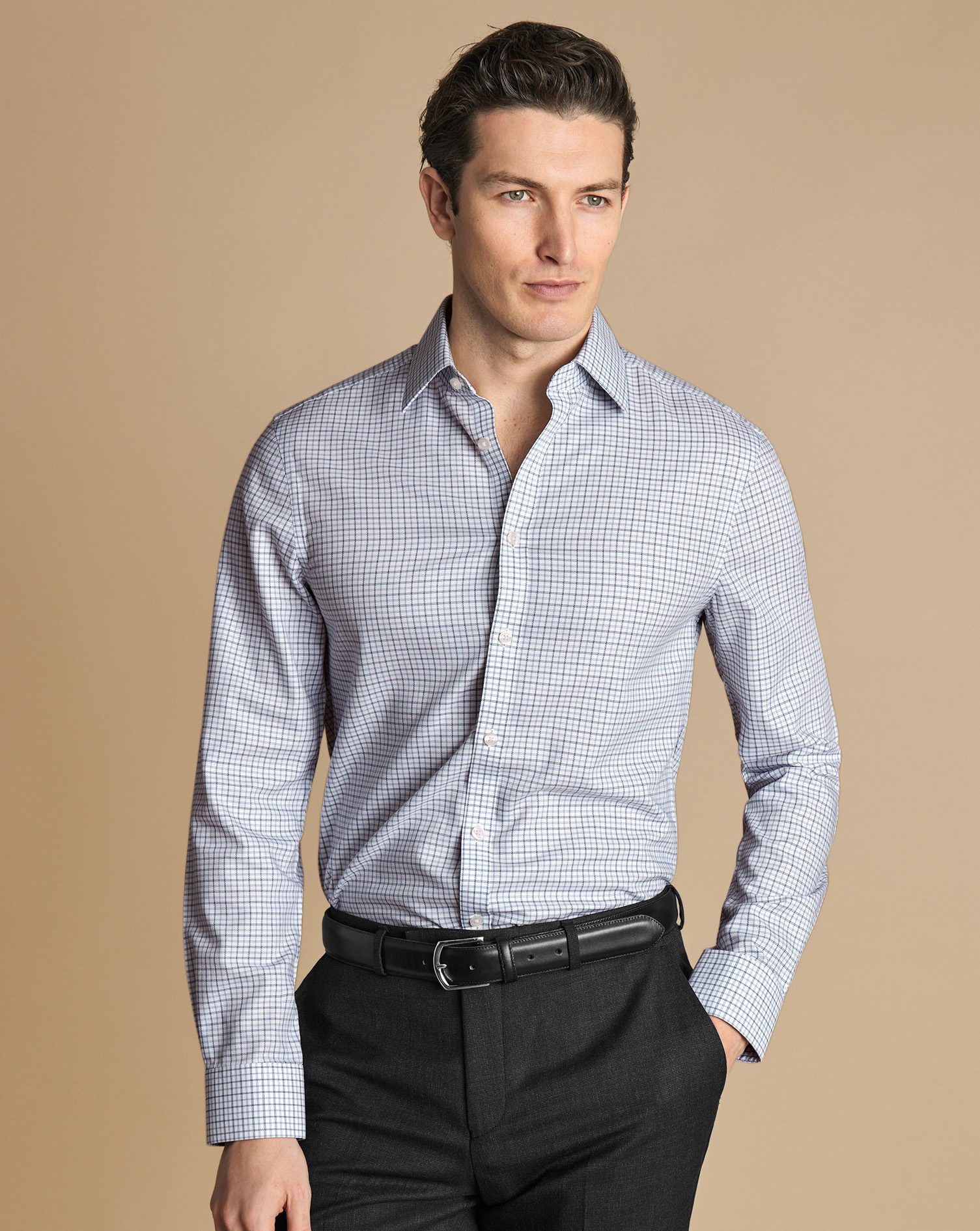 Non-Iron Royal Oxford Windowpane Check Shirt - Steel Blue